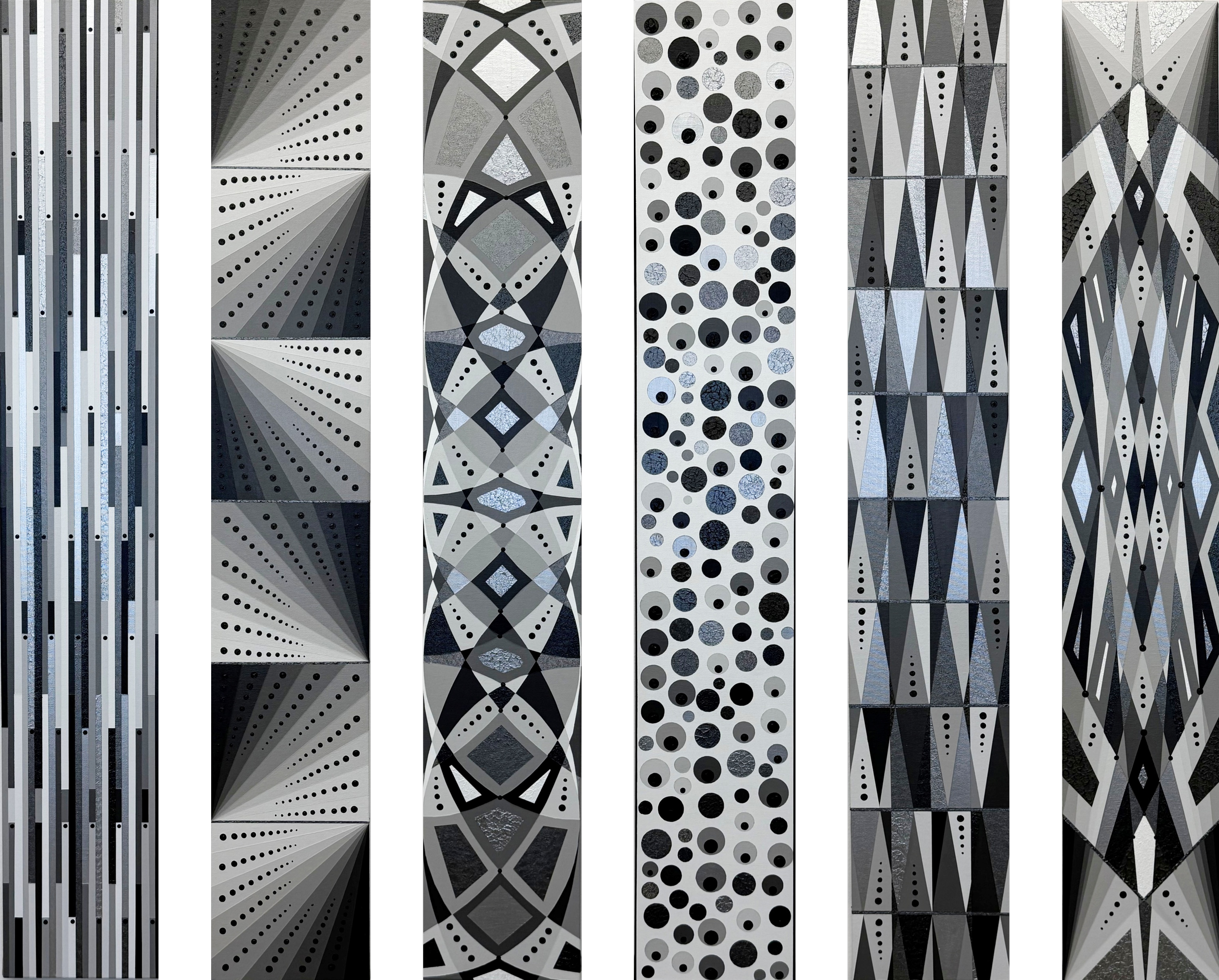 "Achromatic Hexaptych," 3/2026, 6 in x 36 in each (x6) 