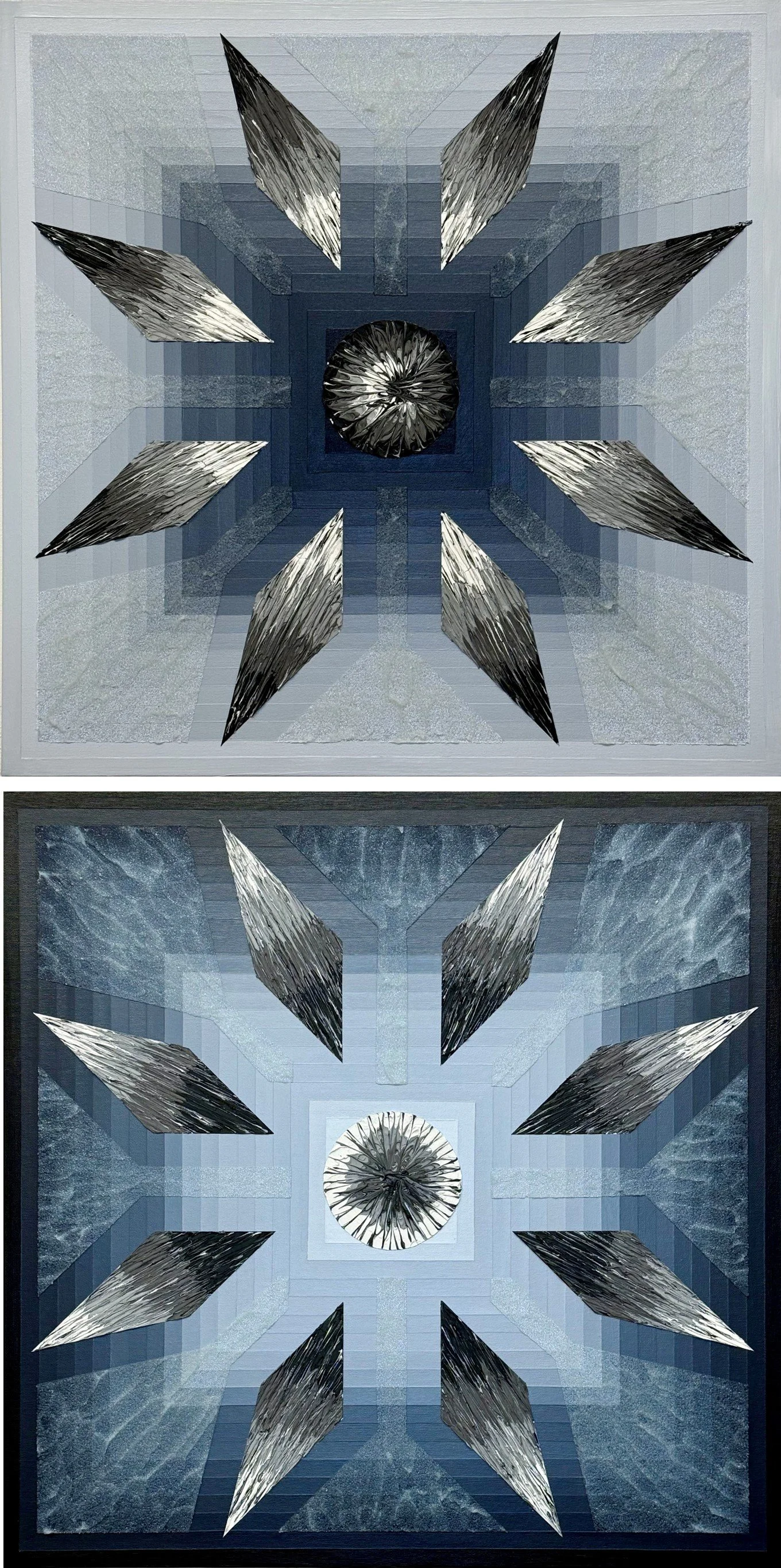 "Neutral Burst Diptych," 6/2026, 22 in x 22in each (x2) 