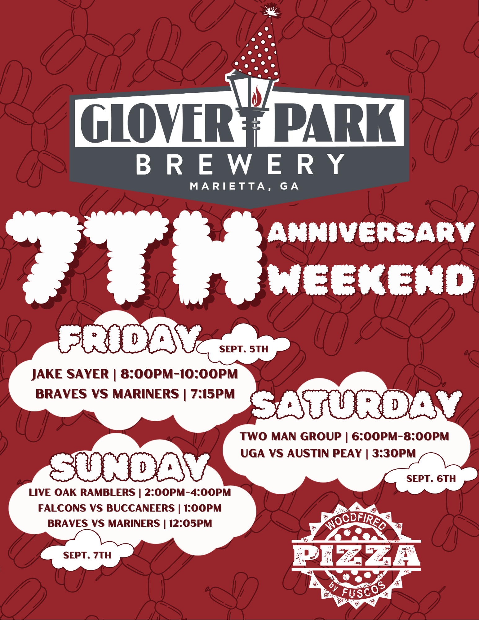 Join us for our Glover Park Brewery’s 7th Anniversary, music by Jake Sayer and Pizza by Fusco’s Food Truck!!