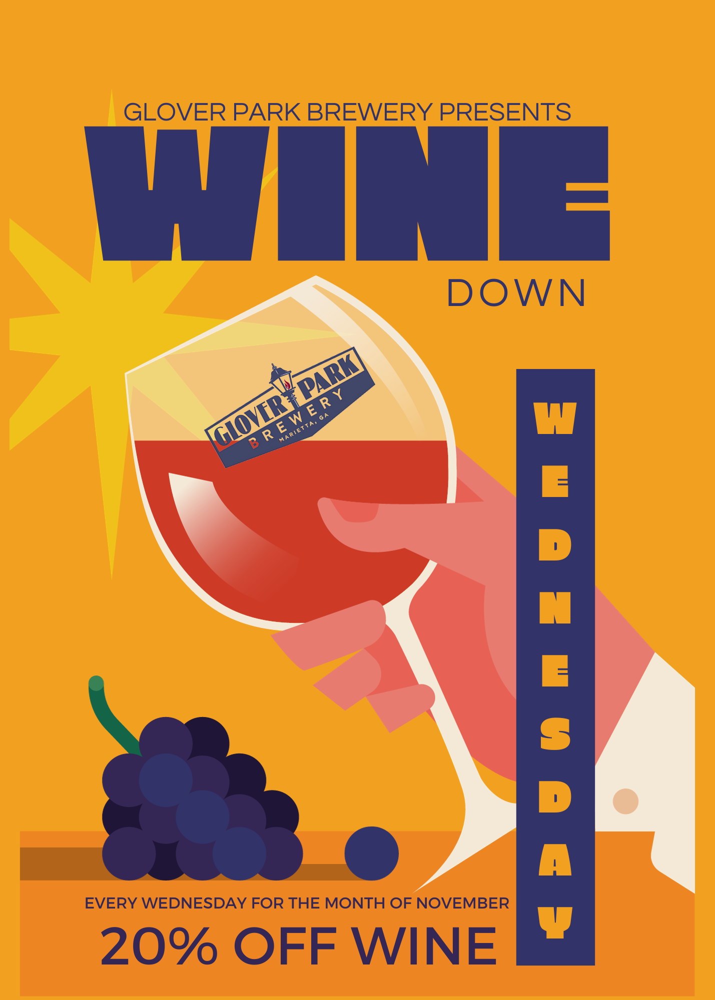 Wine down with us! Wine is 50% off! Pizza by Fusco’s Food Truck!