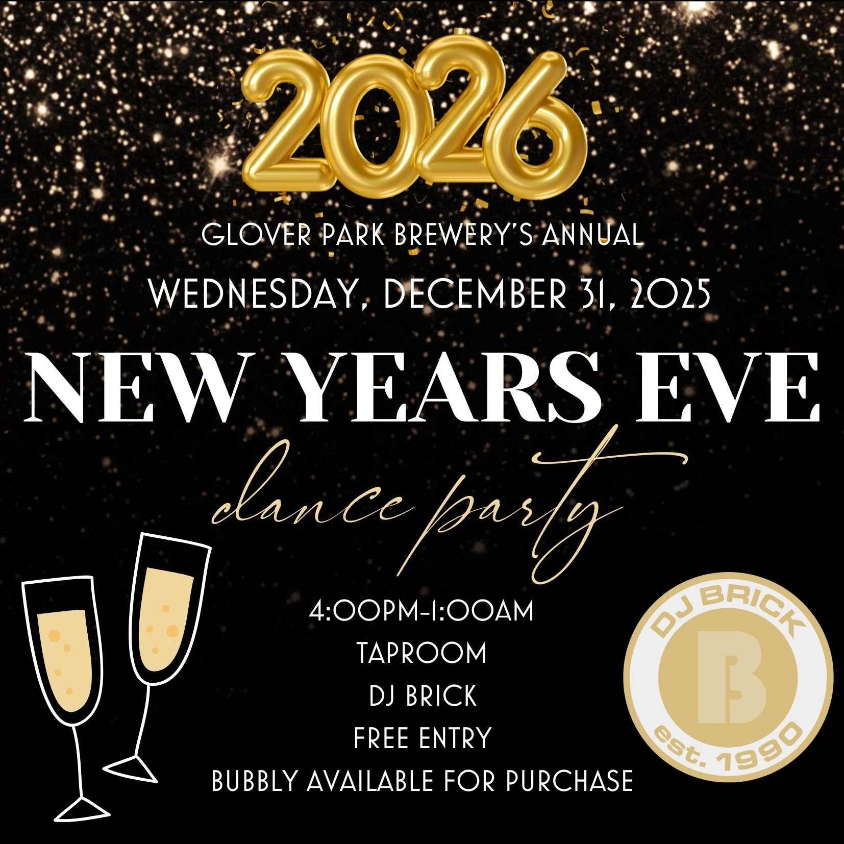 GPB Presents Big New Years Eve Celebration! Join us in the taproom with DJ BRICK and Pizza by Fusco’s Food Truck!