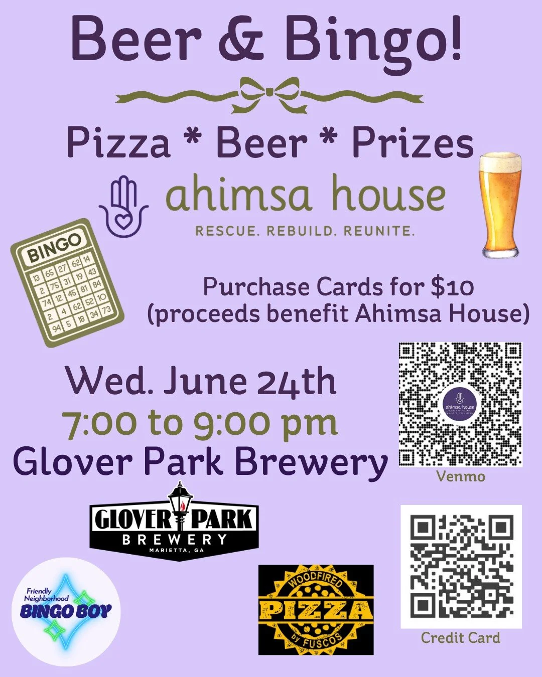 GPB Presents Give Back Night with Ahimsa House, Wine Down Wednesday and Pizza by Fusco’s Food Truck! 