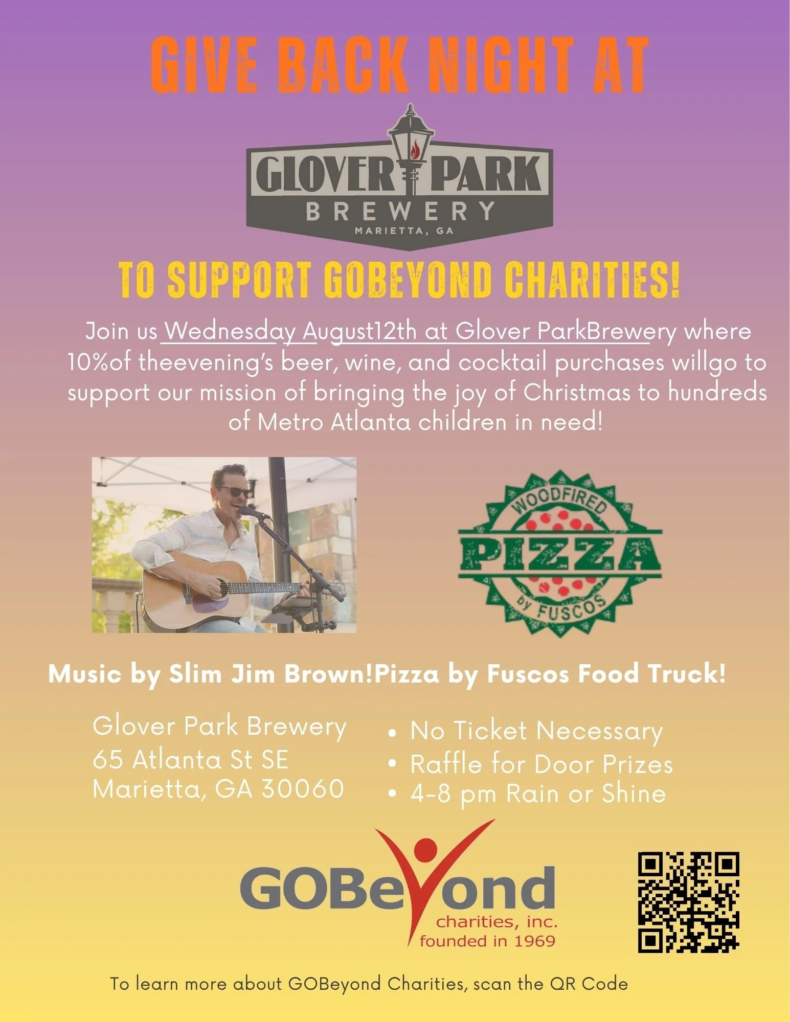 Give Back Night with GOBeyond Charities, Wine Down Wednesday, and Pizza by Fusco's Food Truck!