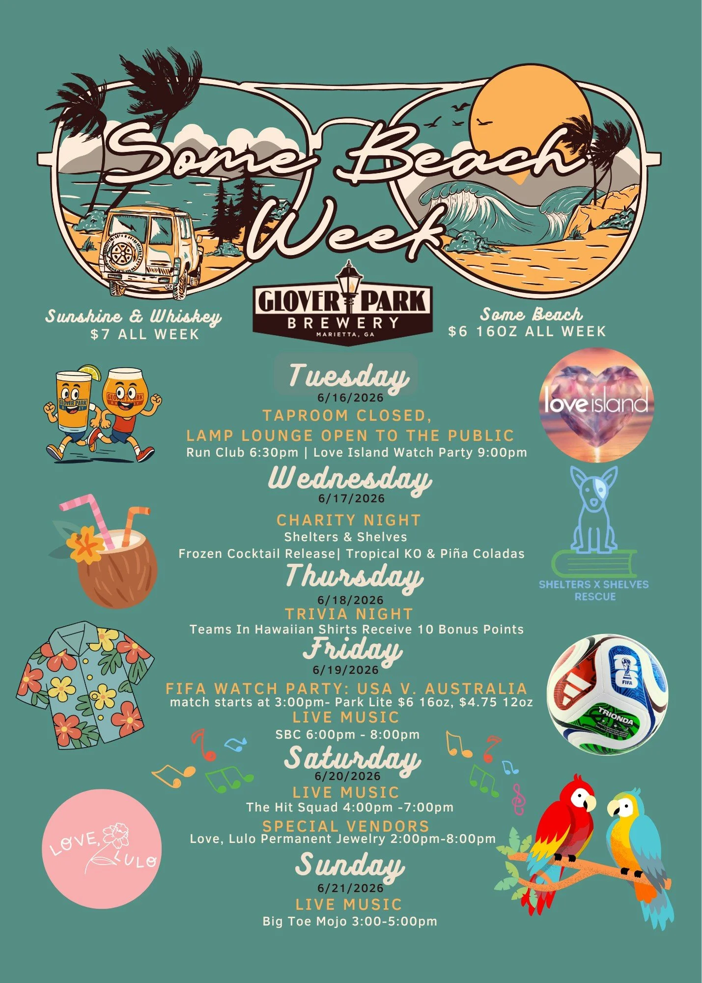 Join in the fun-Some Beach Week-Taproom Closed but Lamp Lounge Open to the Public, Run Club,  and Pizza by Fusco's Food Truck!