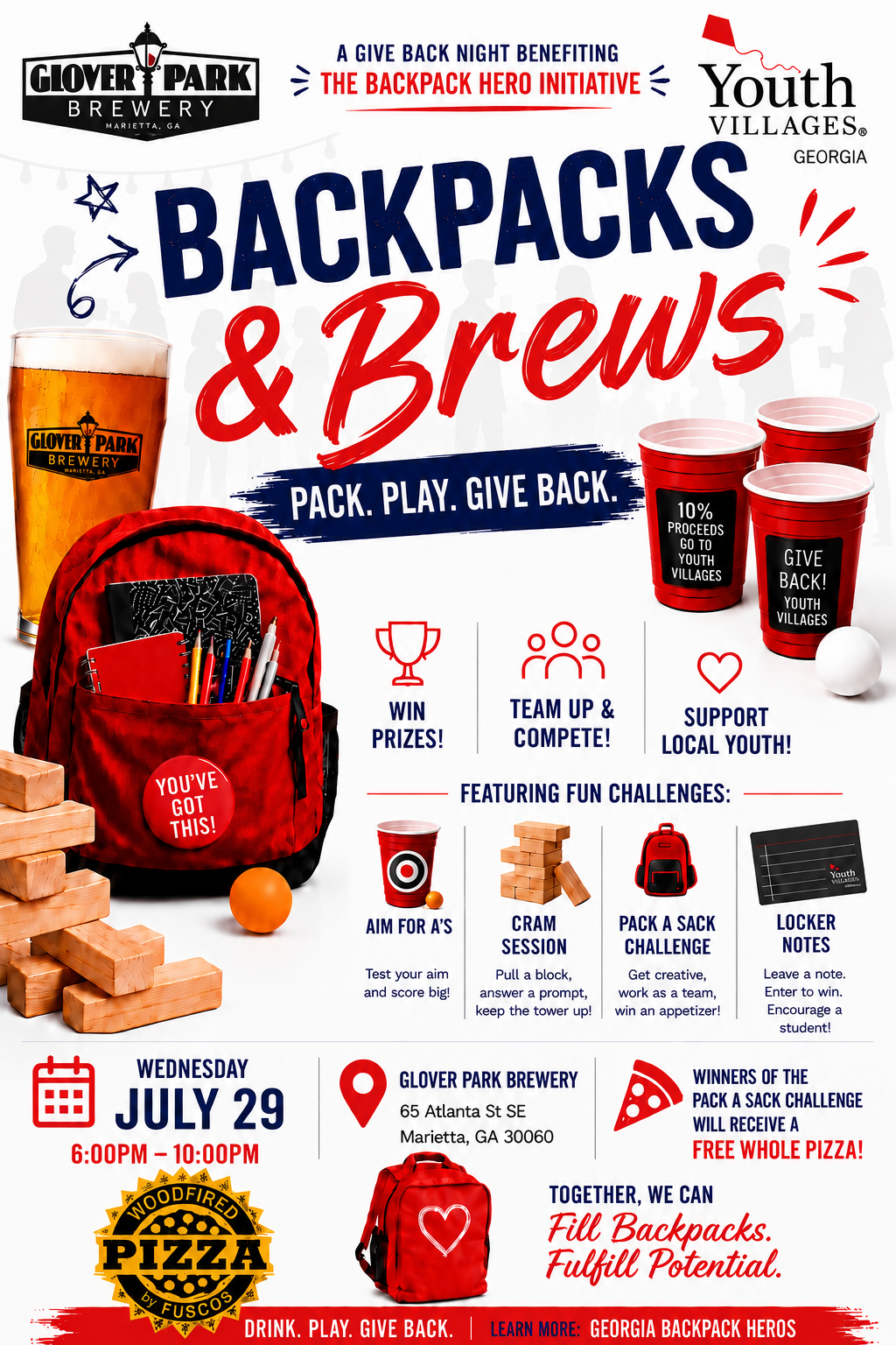 GPB Presents Give Back Night with Youth Villages-Backpack Hero's, Shark Week,Wine Down Wednesday, Pizza by Fusco's Food Truck!