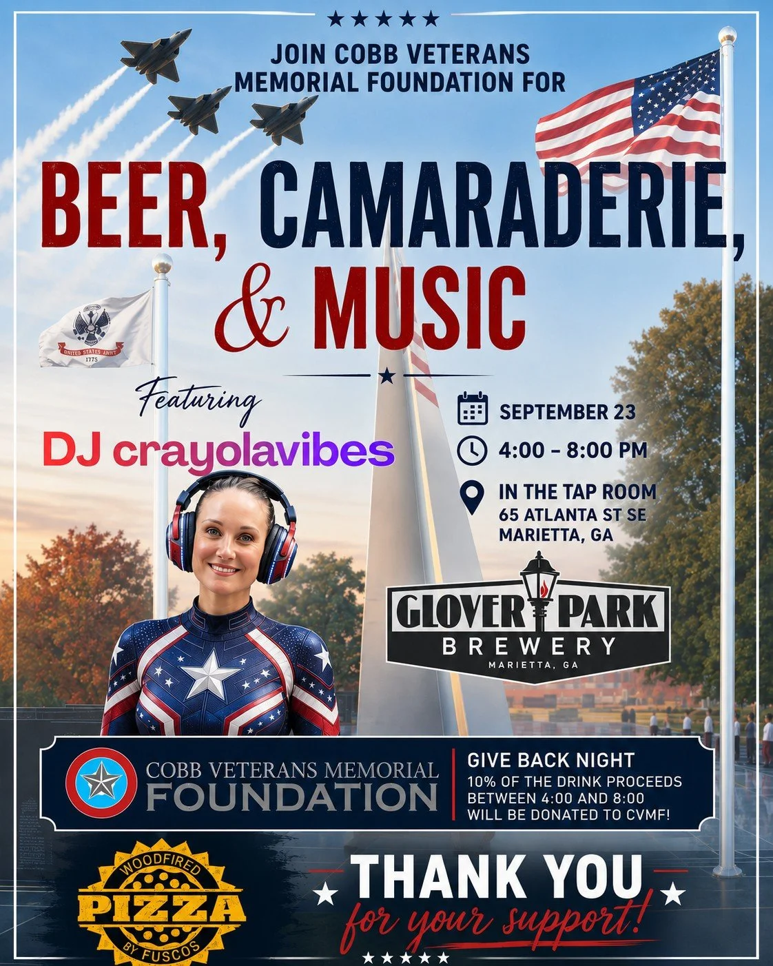 GPB Presents Charity Night with Cobb Veterans Memorial Foundation, Wine Down Wednesday, Pizza by Fusco's Food Truck!
