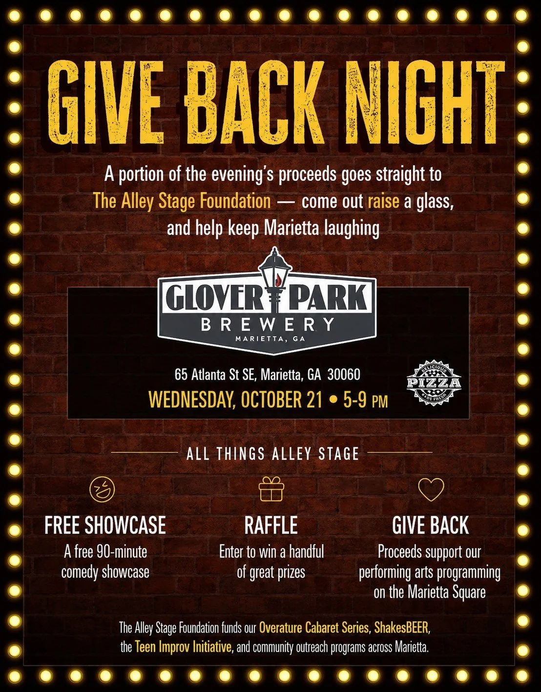 GPB Presents Charity Night with The Alley Stage Foundation, Wine Down Wednesday and Pizza by Fusco's Food Truck!