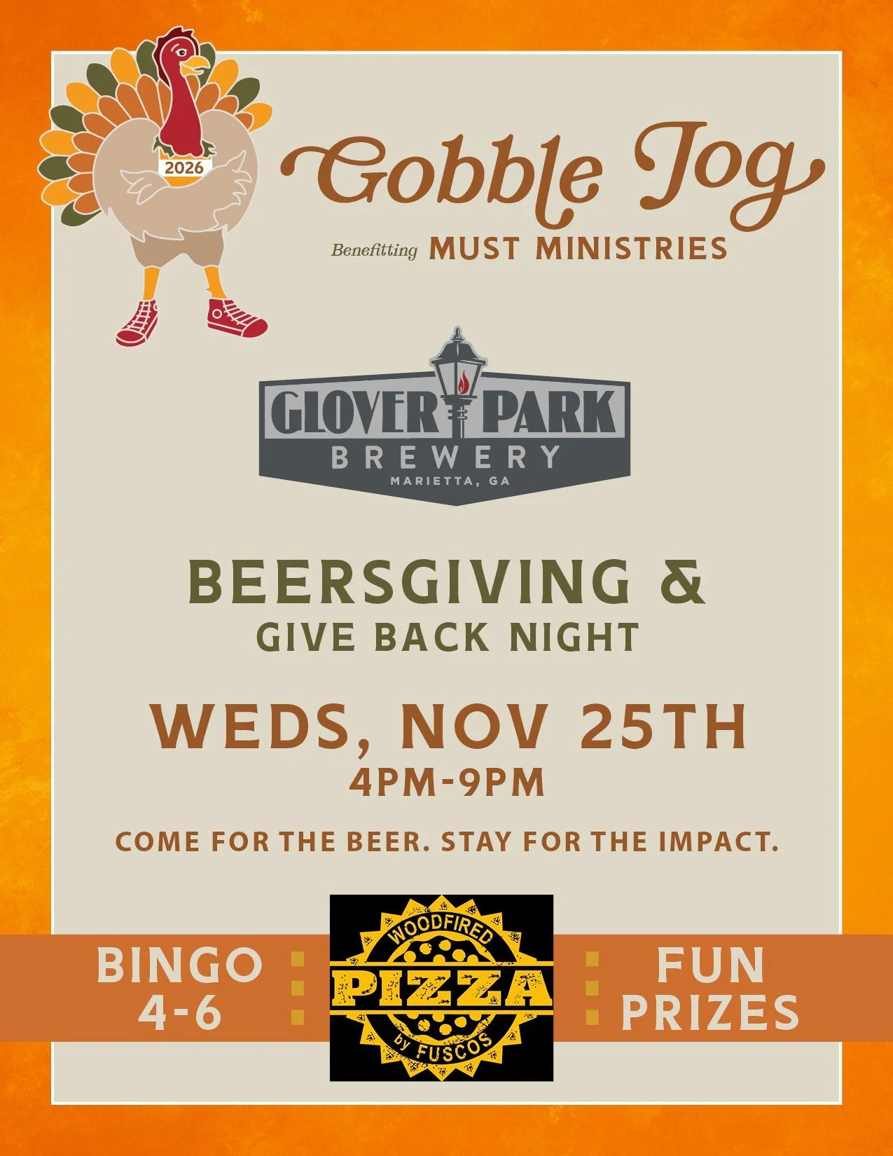 GPB Presents Charity Night with Must Ministries, BEERSGIVING, Wine Down Wednesday and Pizza by Fusco's Food Truck!