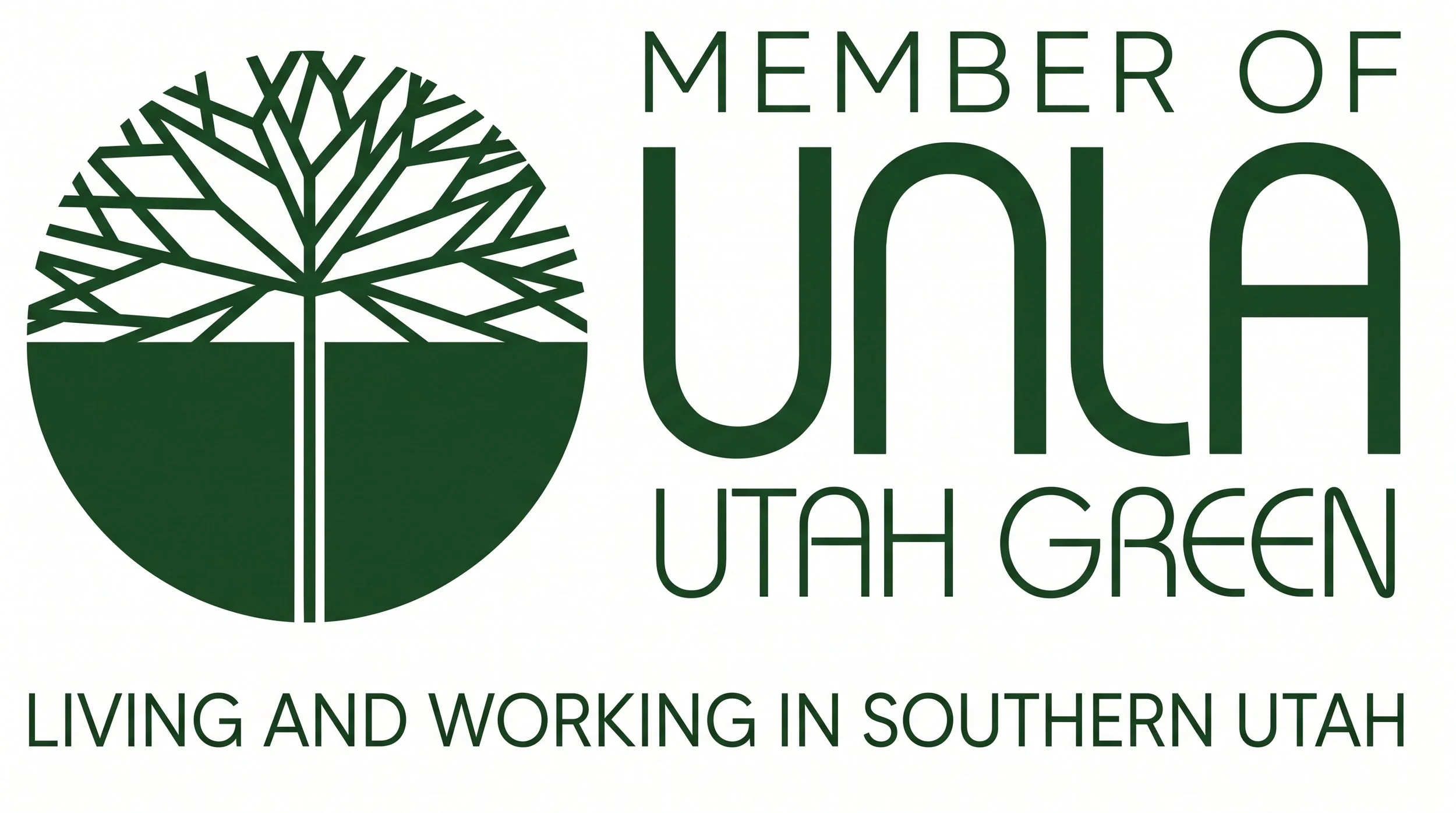 Logo for Utah Green, a member of Utah Green Living and Working in Southern Utah, featuring a stylized green tree and text. Professional , qualified, expereinced