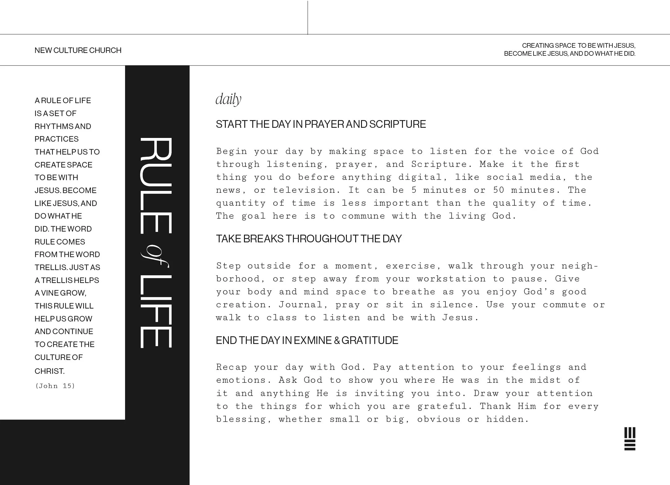 Rule of life from New Culture Church in Madison, WI