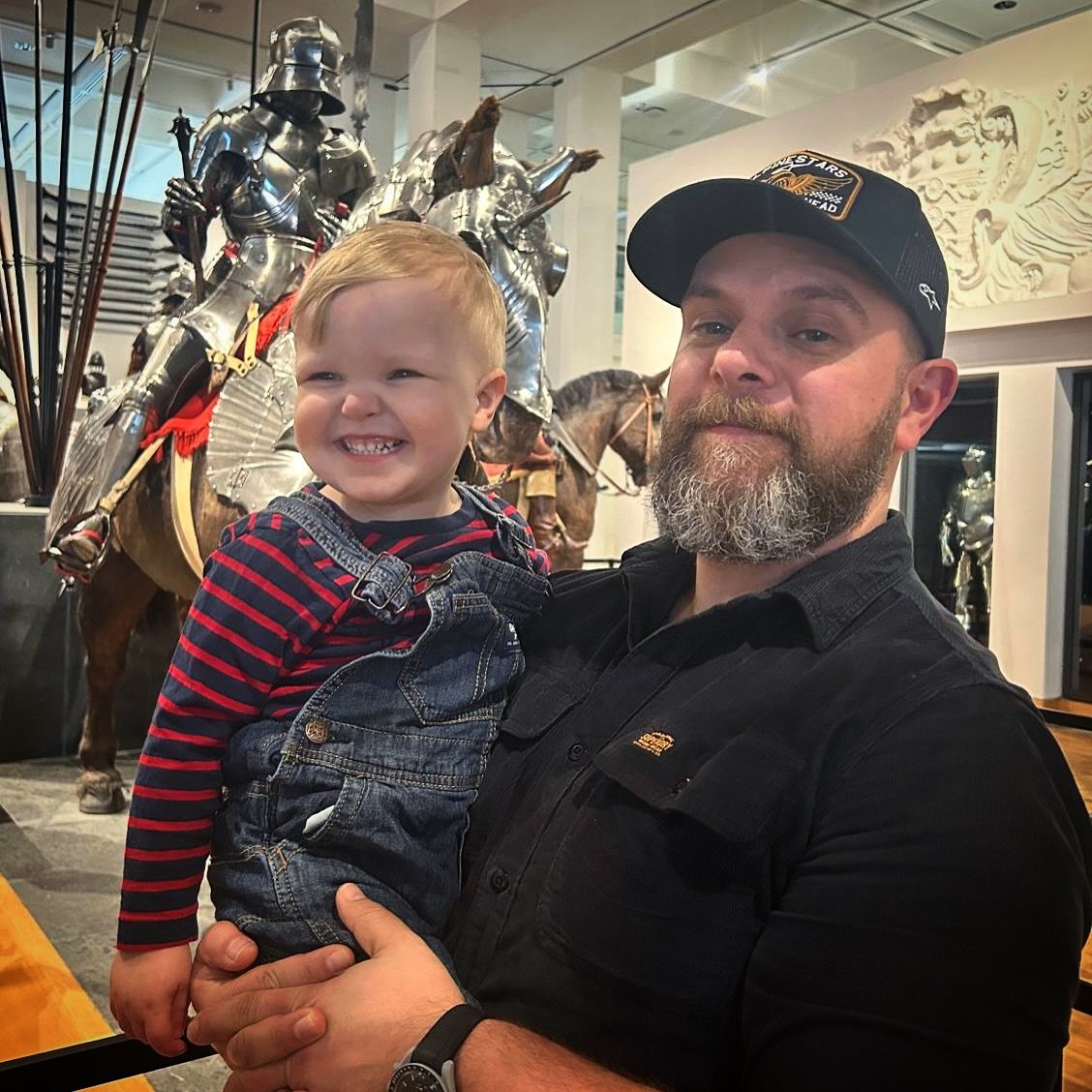 A rendezvous at The Royal Armouries. Ted continues to be the best entertainment. As he was following a rope line around one of the exhibits, a grown man stood in his way, lost in thought.

Rather than walking around the man, Theo just looked up and v