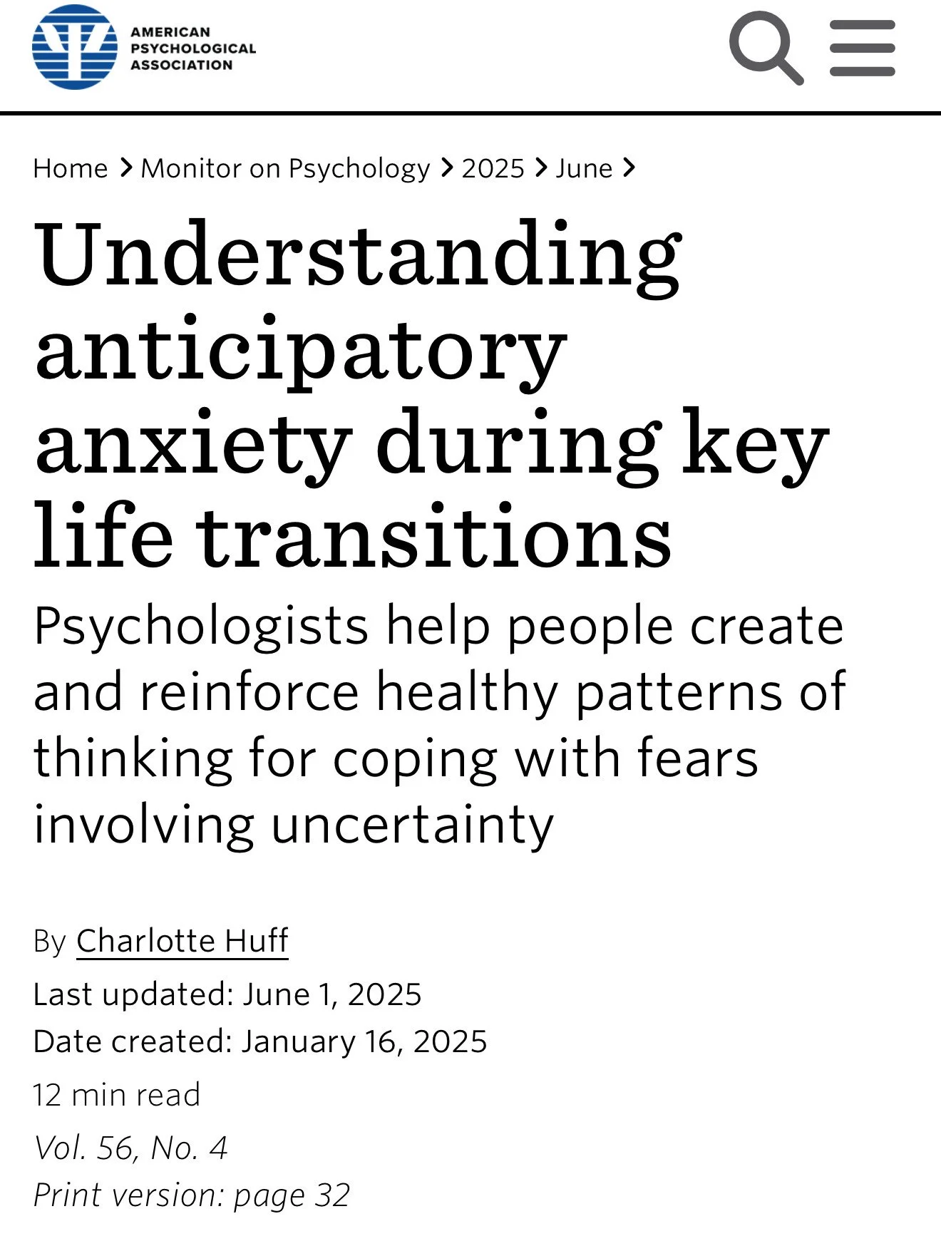 Understanding anticipatory anxiety during key life transitions