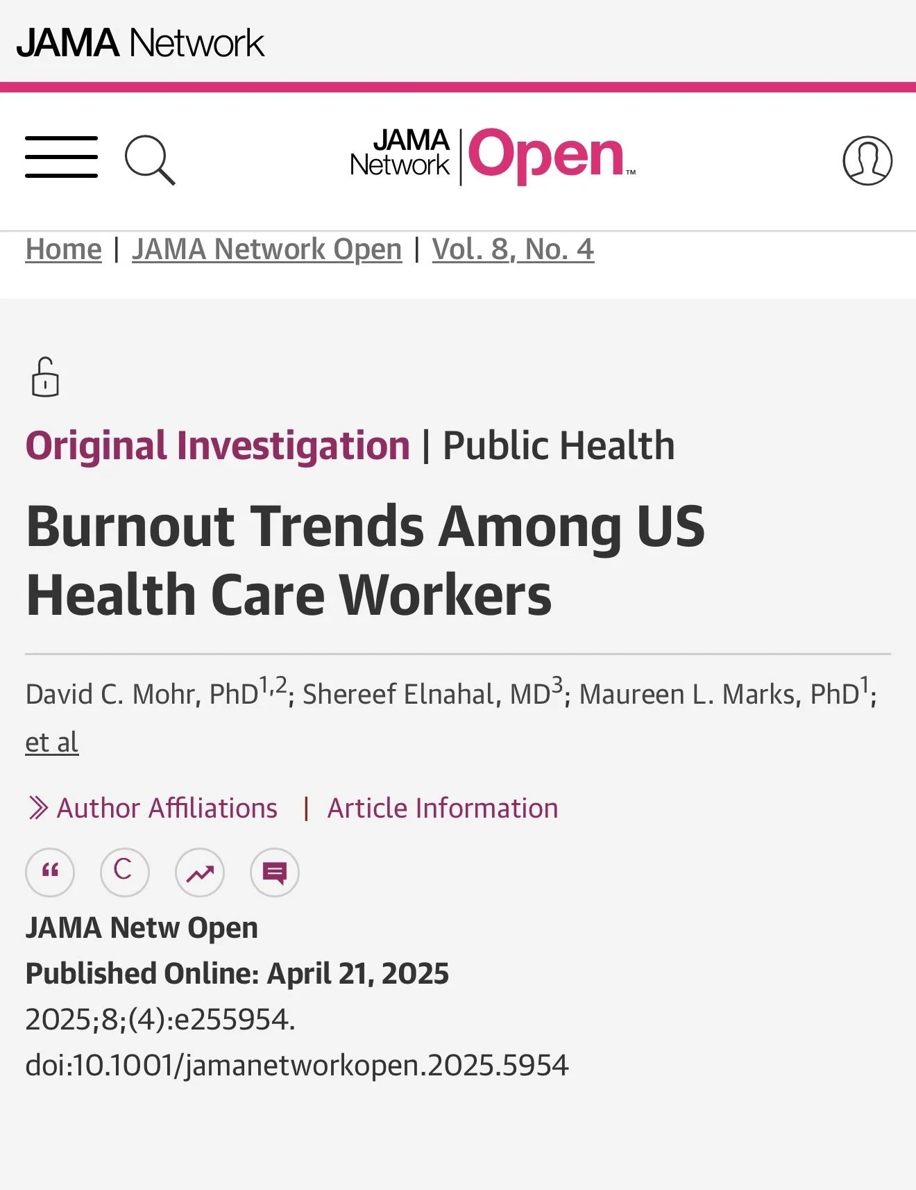 Burnout Trends Among US Health Care Workers