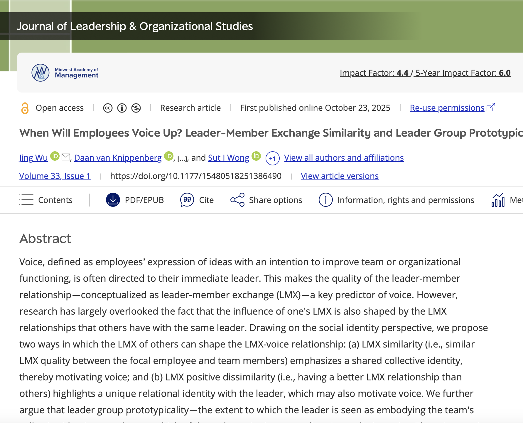 When Will Employees Voice Up? Leader-Member Exchange Similarity and Leader Group Prototypicality