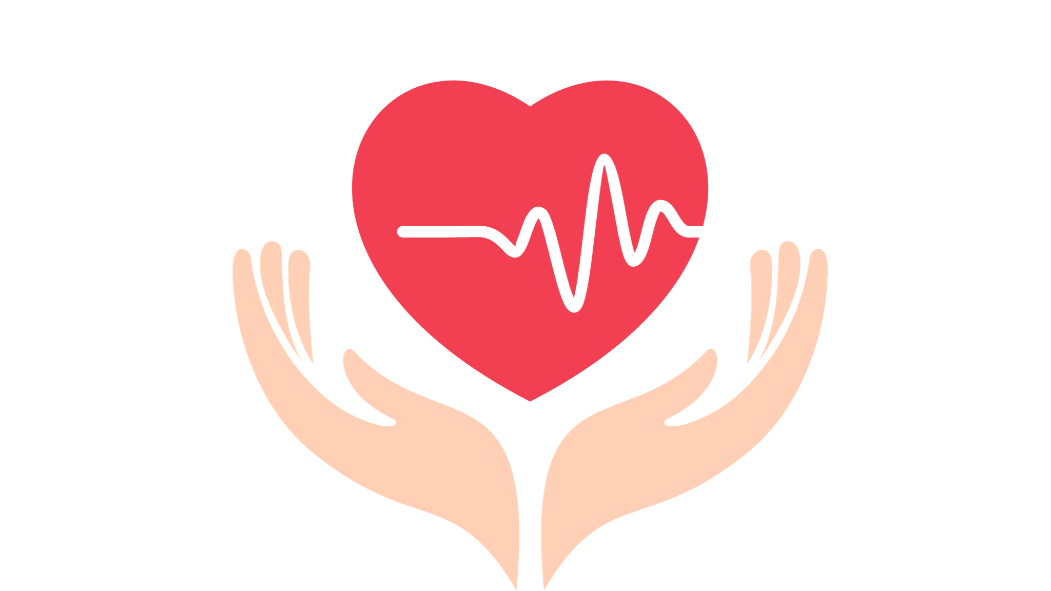 Symboldarstellung eines roten Herzens mit einer EKG-Linie, das von zwei Händen gehalten wird.