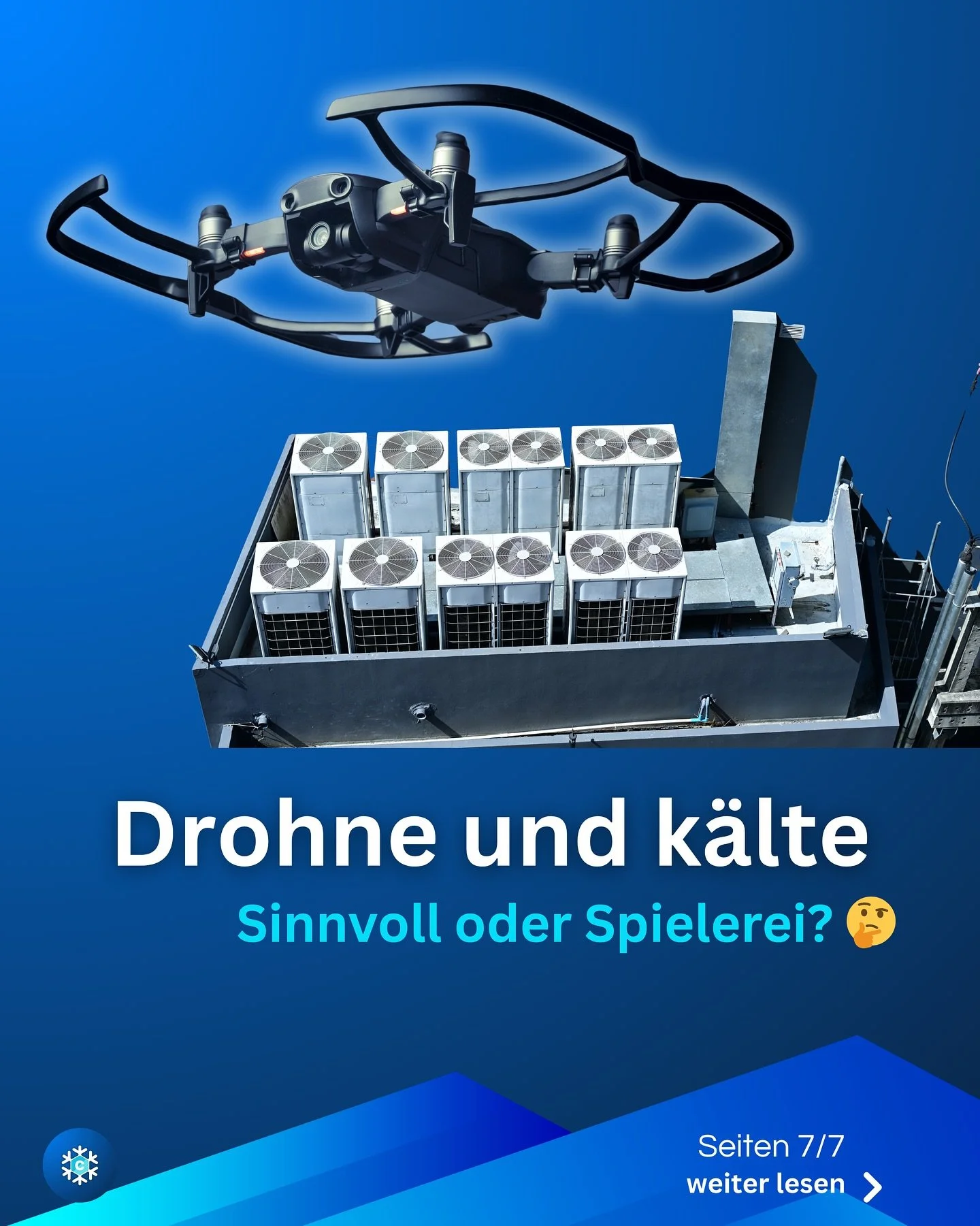 Neulich h&ouml;rte ich &uuml;ber mir ein Summen &ndash; keine Biene, sondern eine Drohne. 🚁
Ein Kollege nutzte sie, um Verfl&uuml;ssiger auf dem Dach zu pr&uuml;fen.
Da wusste ich: Die Zukunft der K&auml;ltetechnik hebt gerade ab. ❄️

👉 Speichere &