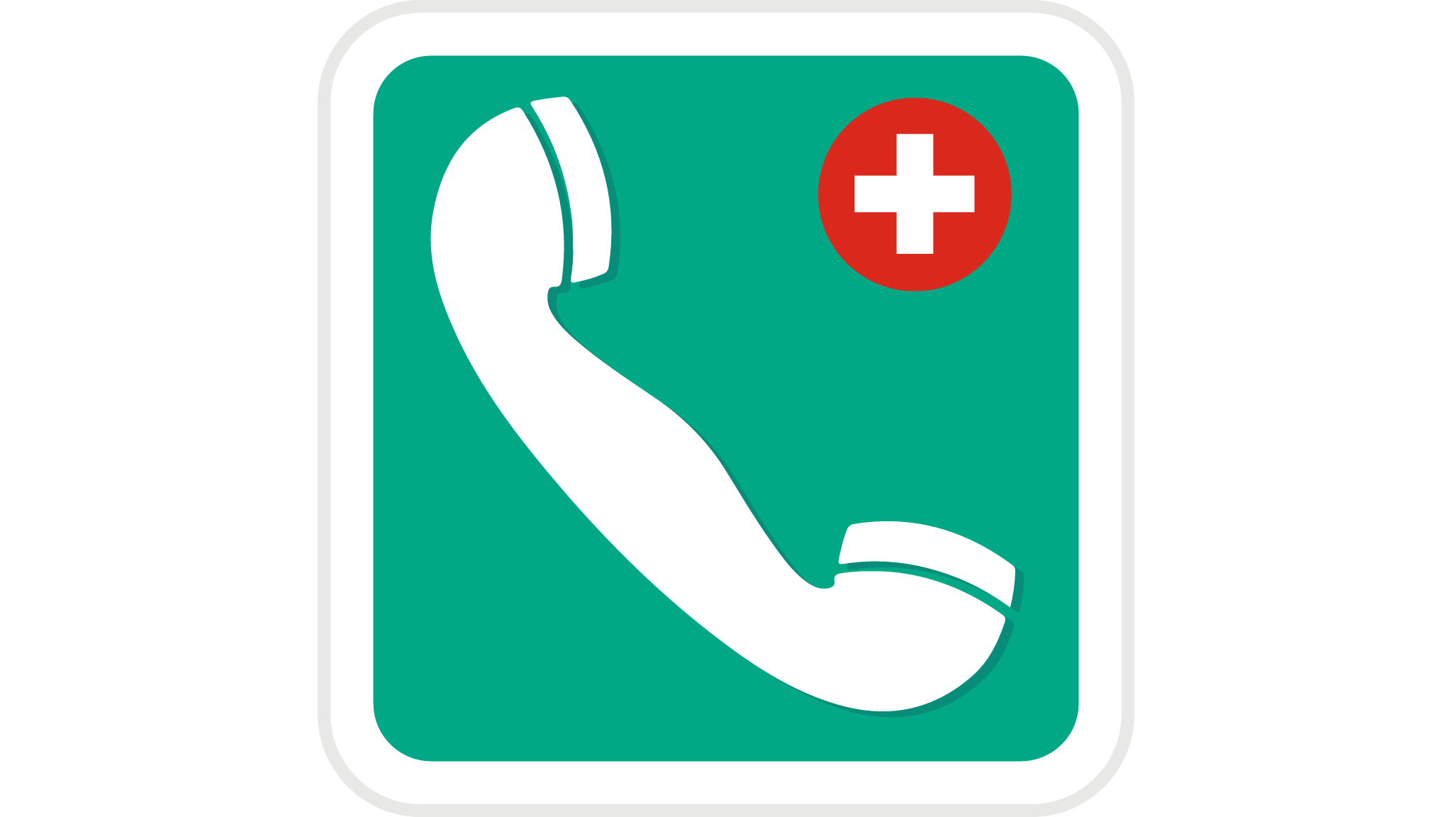 Symbol eines Notruftelefons mit einem weißen Telefonhörer auf grünem Hintergrund und einem roten Kreis mit weißem Kreuz.