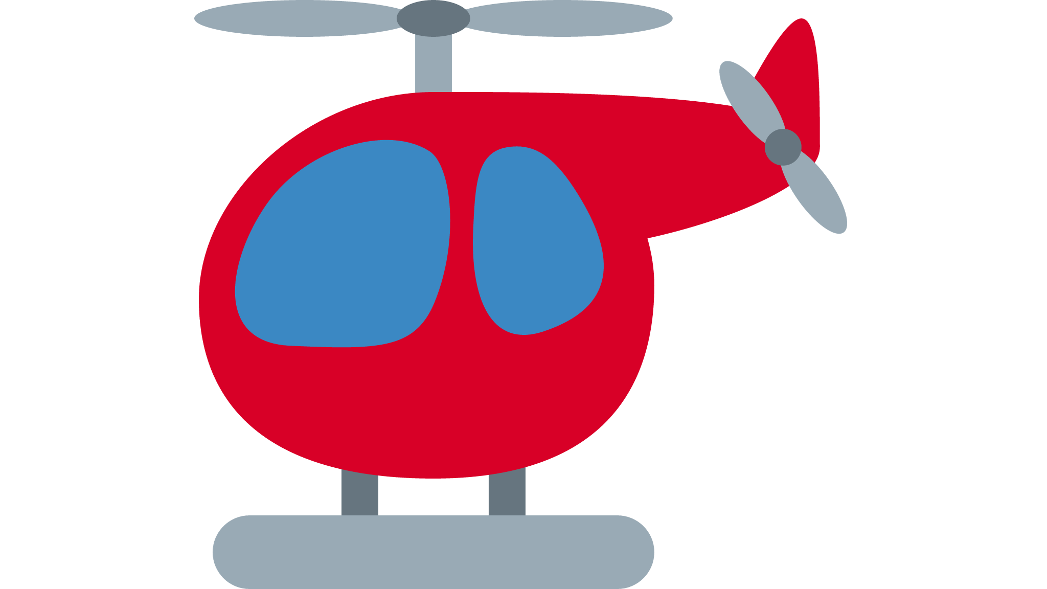 Ein kindliches, einfach gezeichnetes Hubschraubermodell mit rotem, blauen, grauem und schwarzen Farben, ohne Details, Cartoon-Stil.