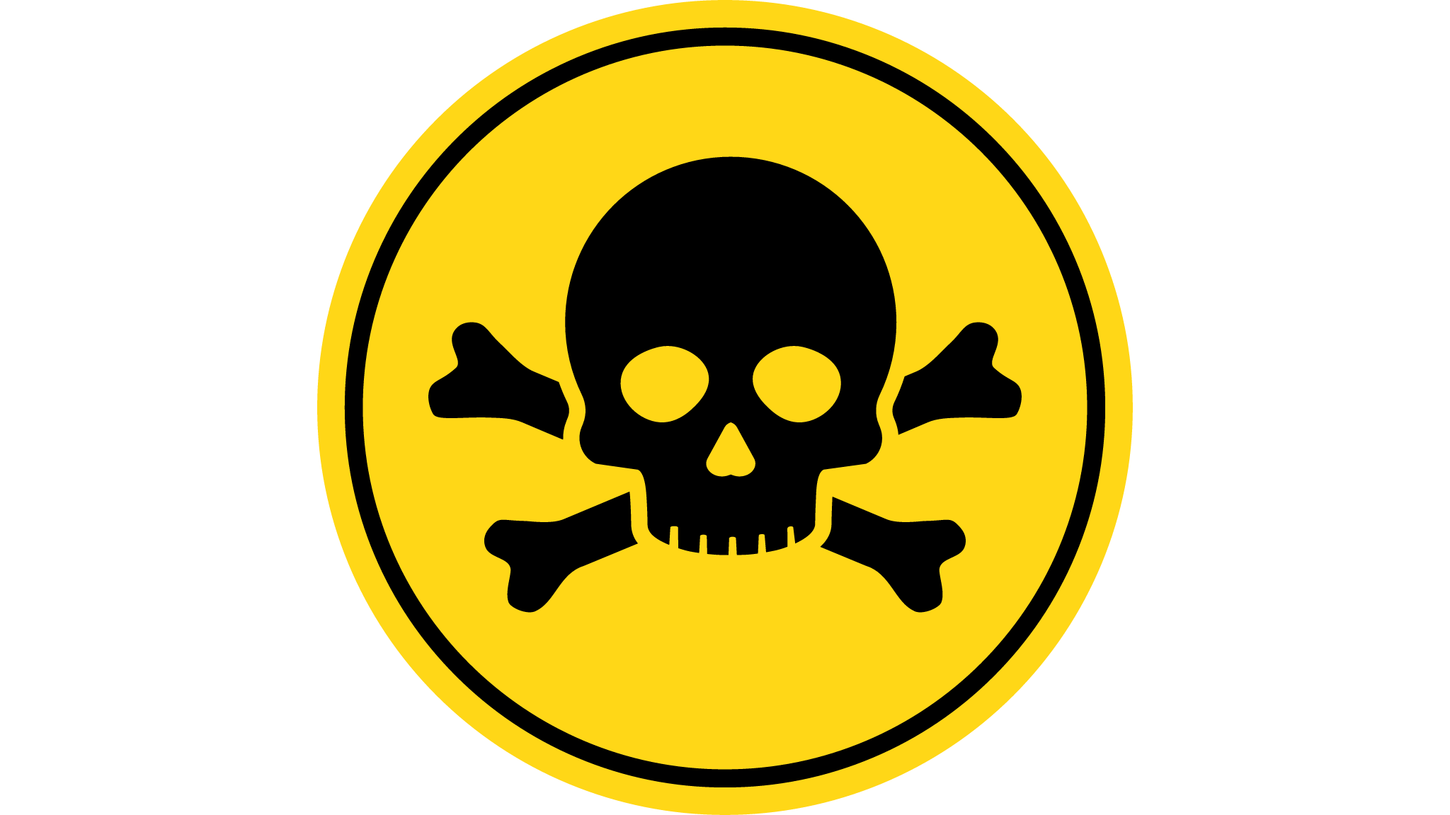 Warnschild mit schwarzem Skull und gekreuzten Knochen auf gelbem Hintergrund.