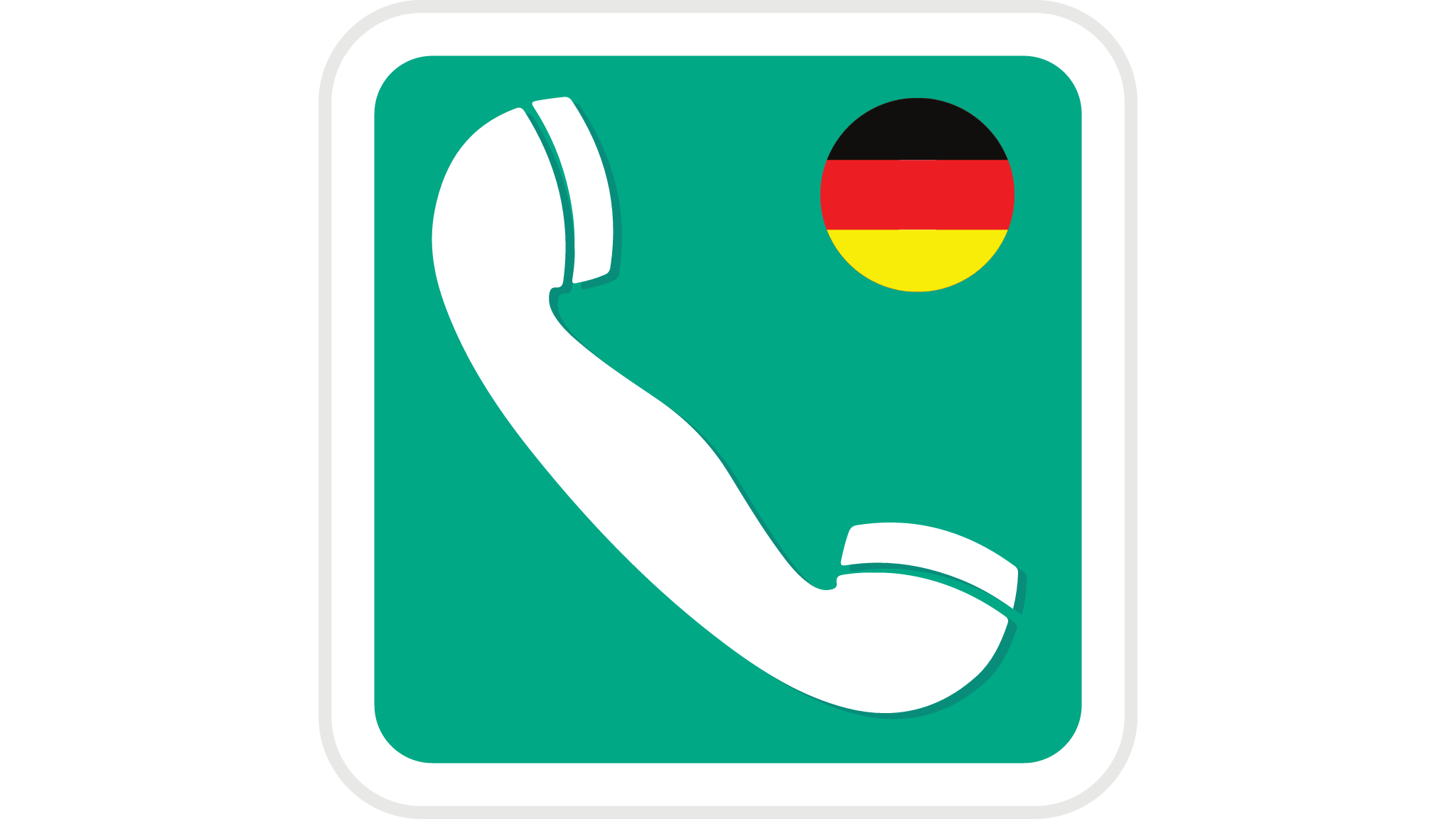 Symbol für einen Notruf mit einem weißen Telefonhörer auf grünem Hintergrund und deutschem Flaggenkreis oben rechts.