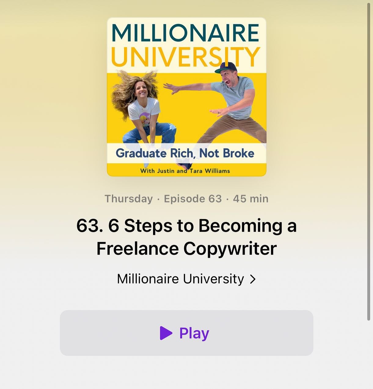 Ever wondered how to start your own copywriting business? The fine folks at the Millionaire University podcast asked me all about it! 💥

In this episode, host Brien Gearin and I break down the 6 steps to launch your copywriting career. 

So if you w
