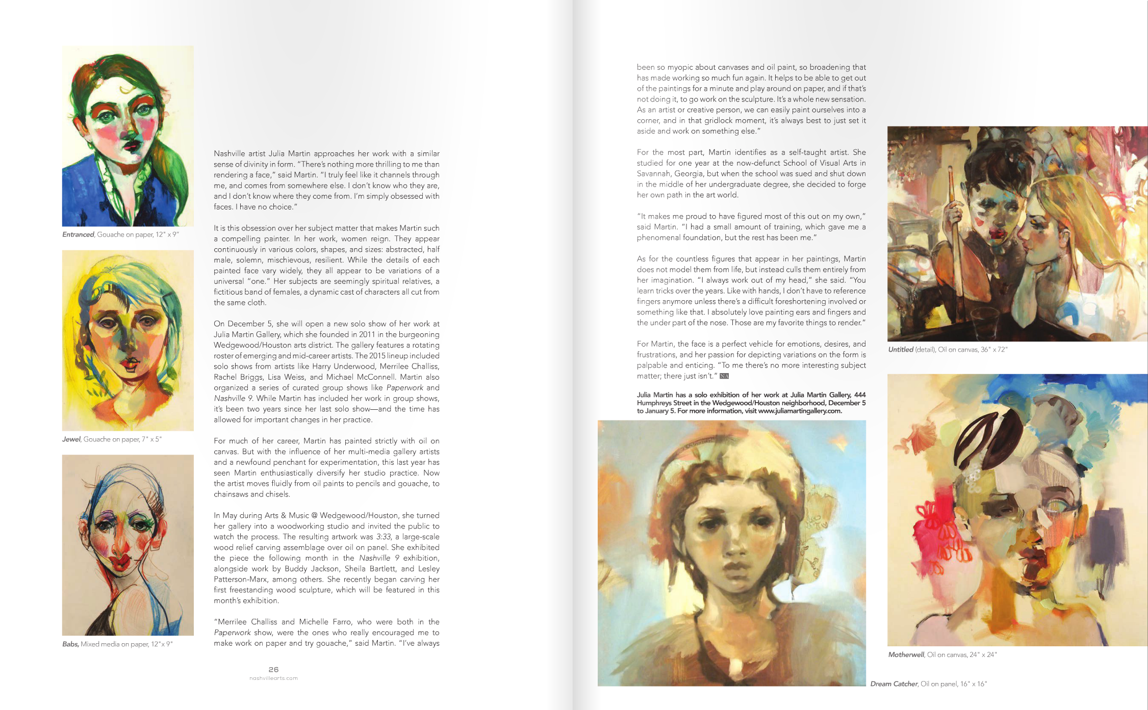 "Julia Martin", Cover story published in Nashville Arts Magazine