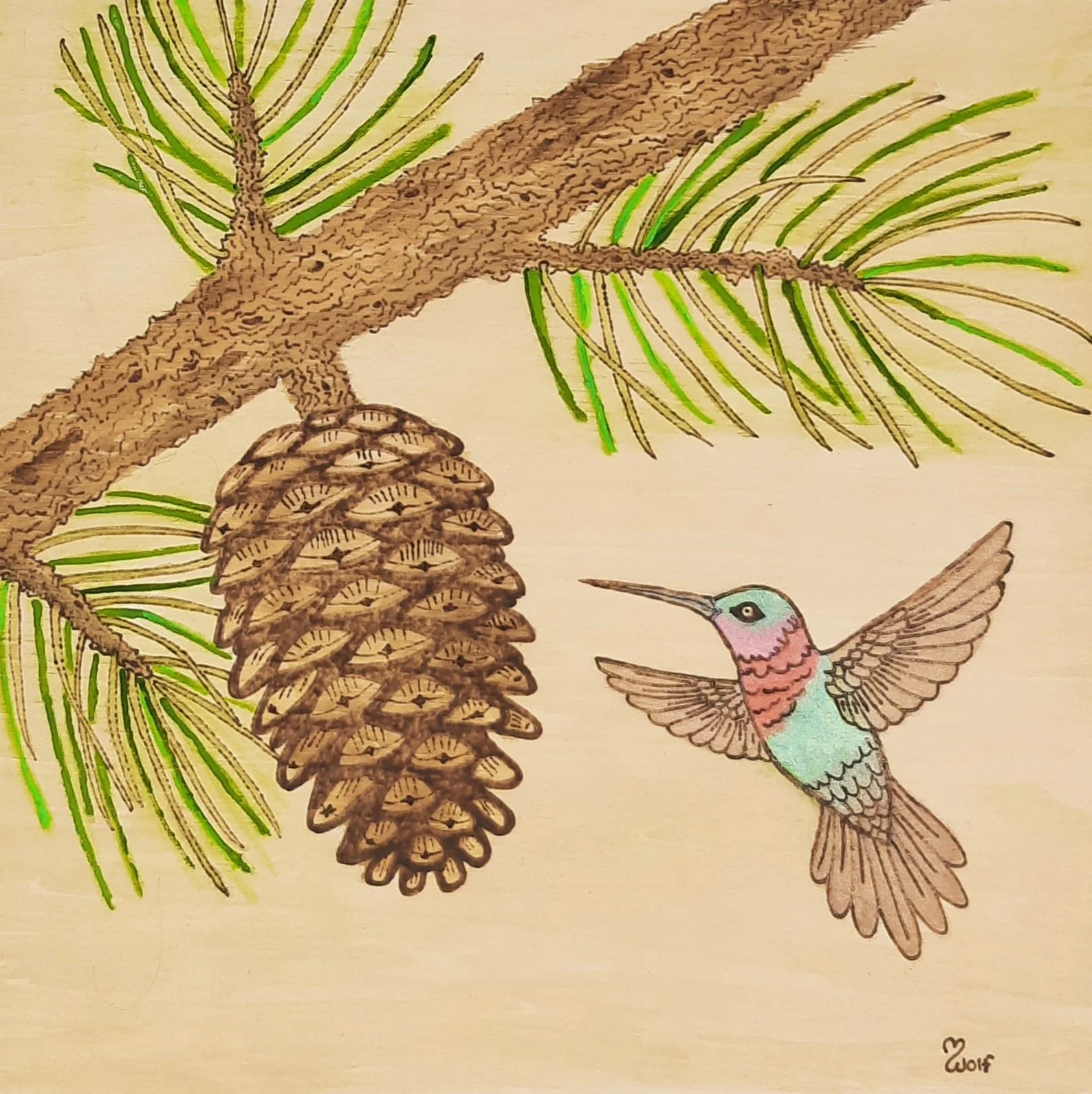 Hummingbird 10"x10" $260