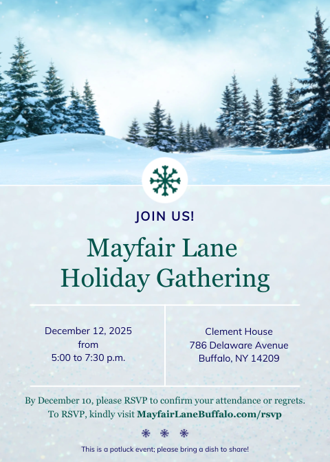 Invitation to 2025 holiday party for Mayfair Lane