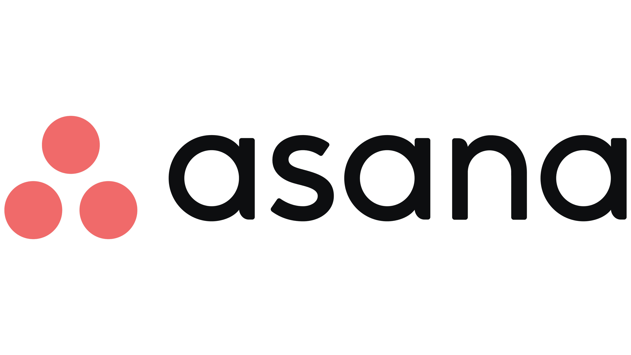 The logo of Asana featuring three pink circles arranged in a triangle to the left of the word "asanas" in black lowercase letters.