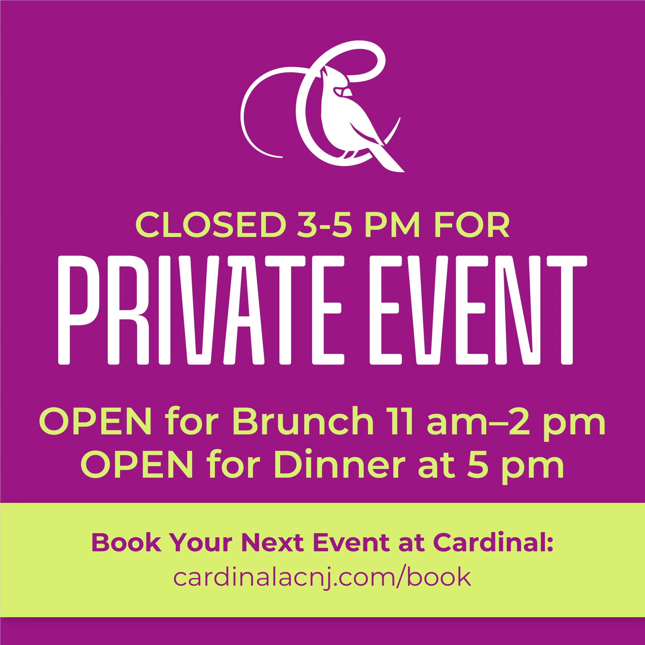 Closed 3–5 pm for Private Event