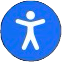 Blue circle with a white figure walking or running