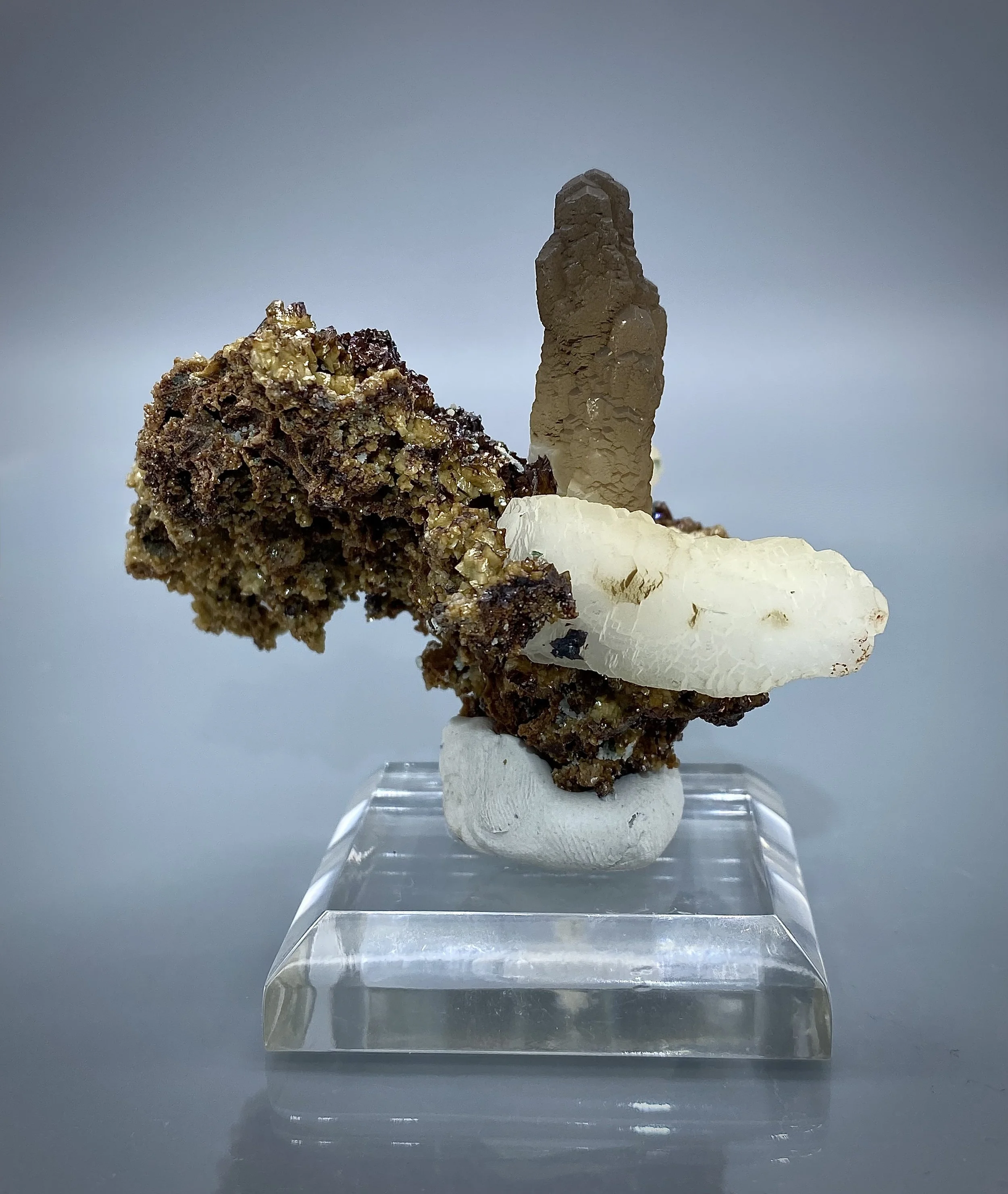 Calcite on Siderite - Aegean Islands, Serifos, Greece 5.jpeg