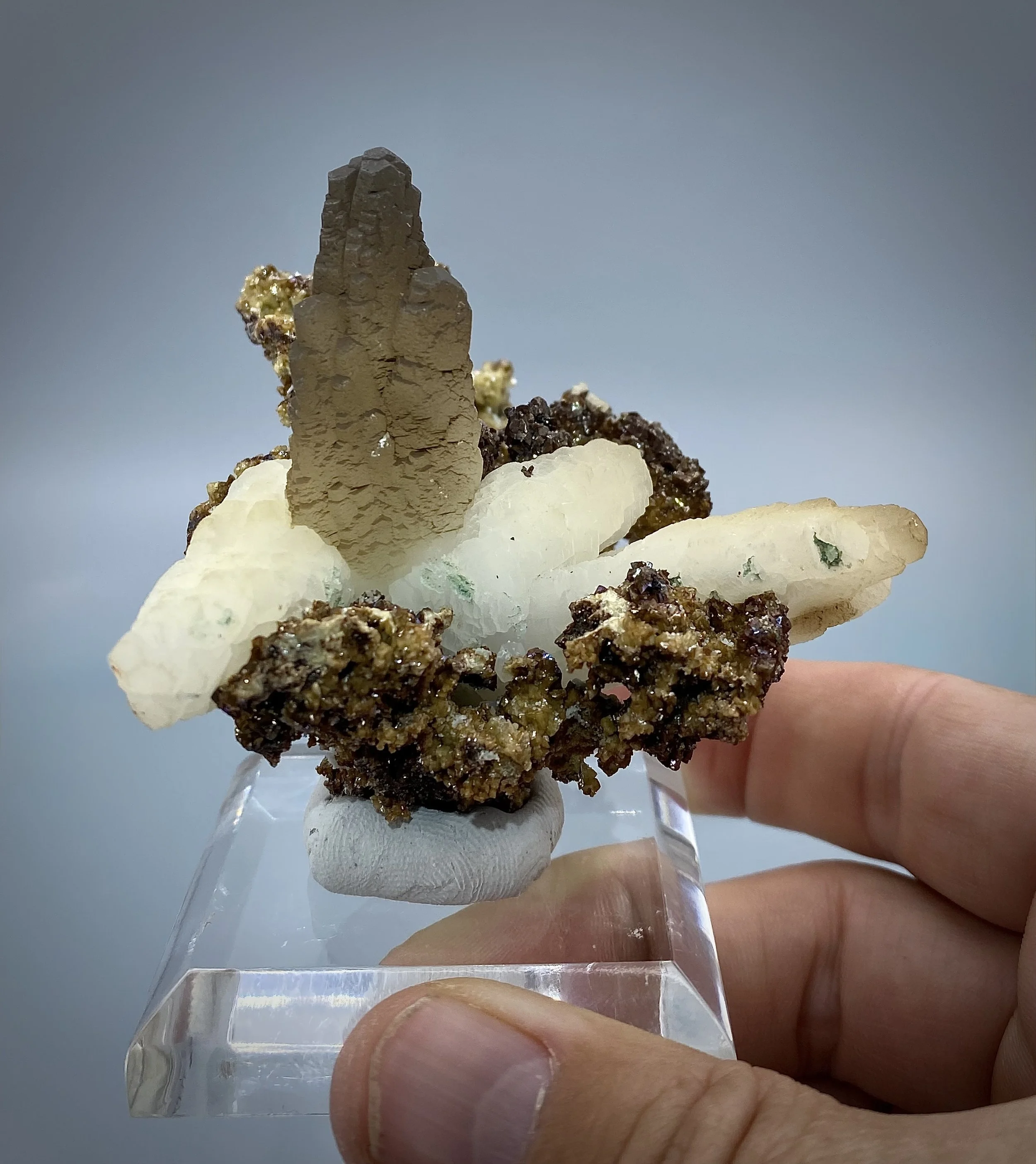 Calcite on Siderite - Aegean Islands, Serifos, Greece 9.jpeg