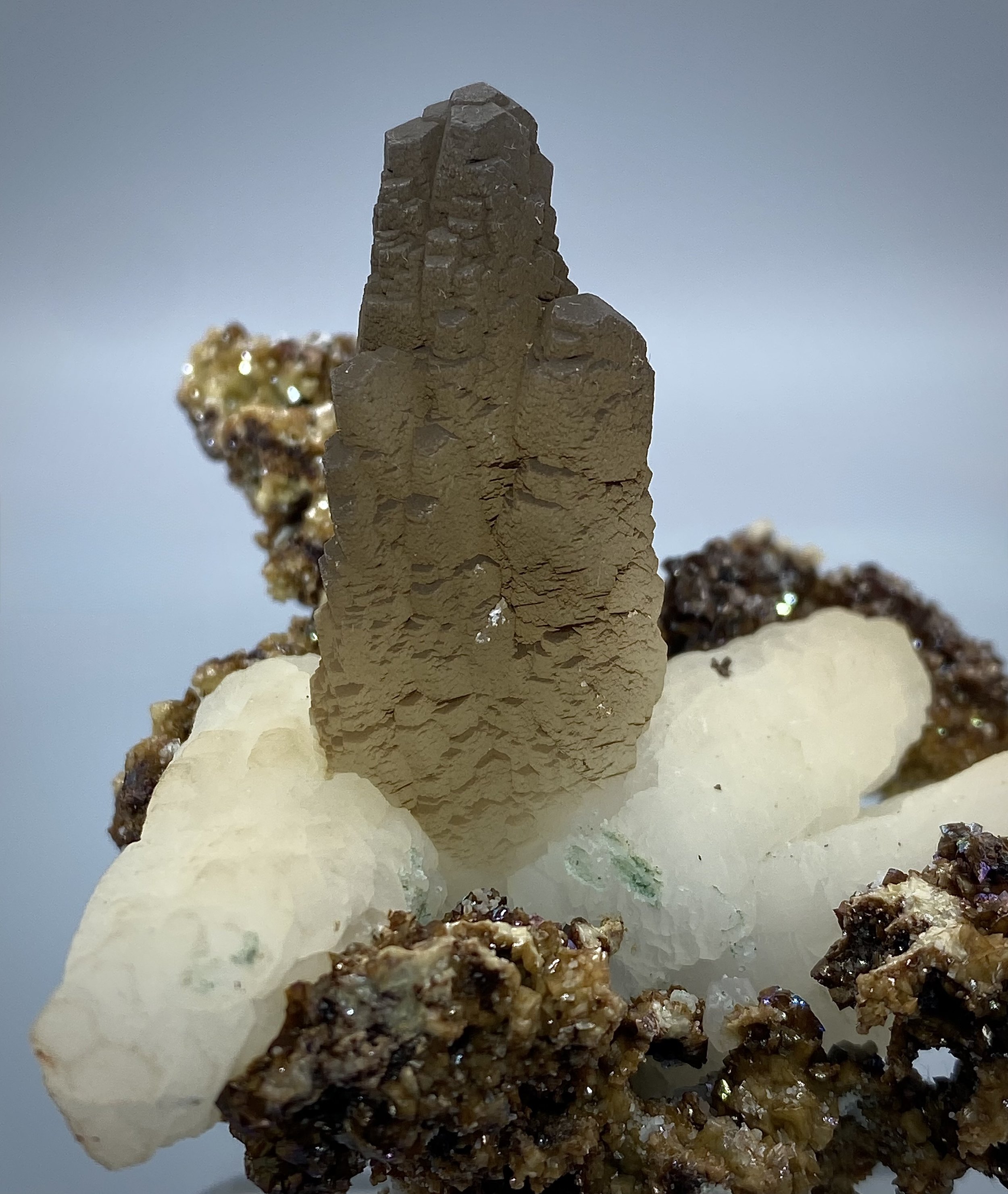 Calcite on Siderite - Aegean Islands, Serifos, Greece 6.jpeg