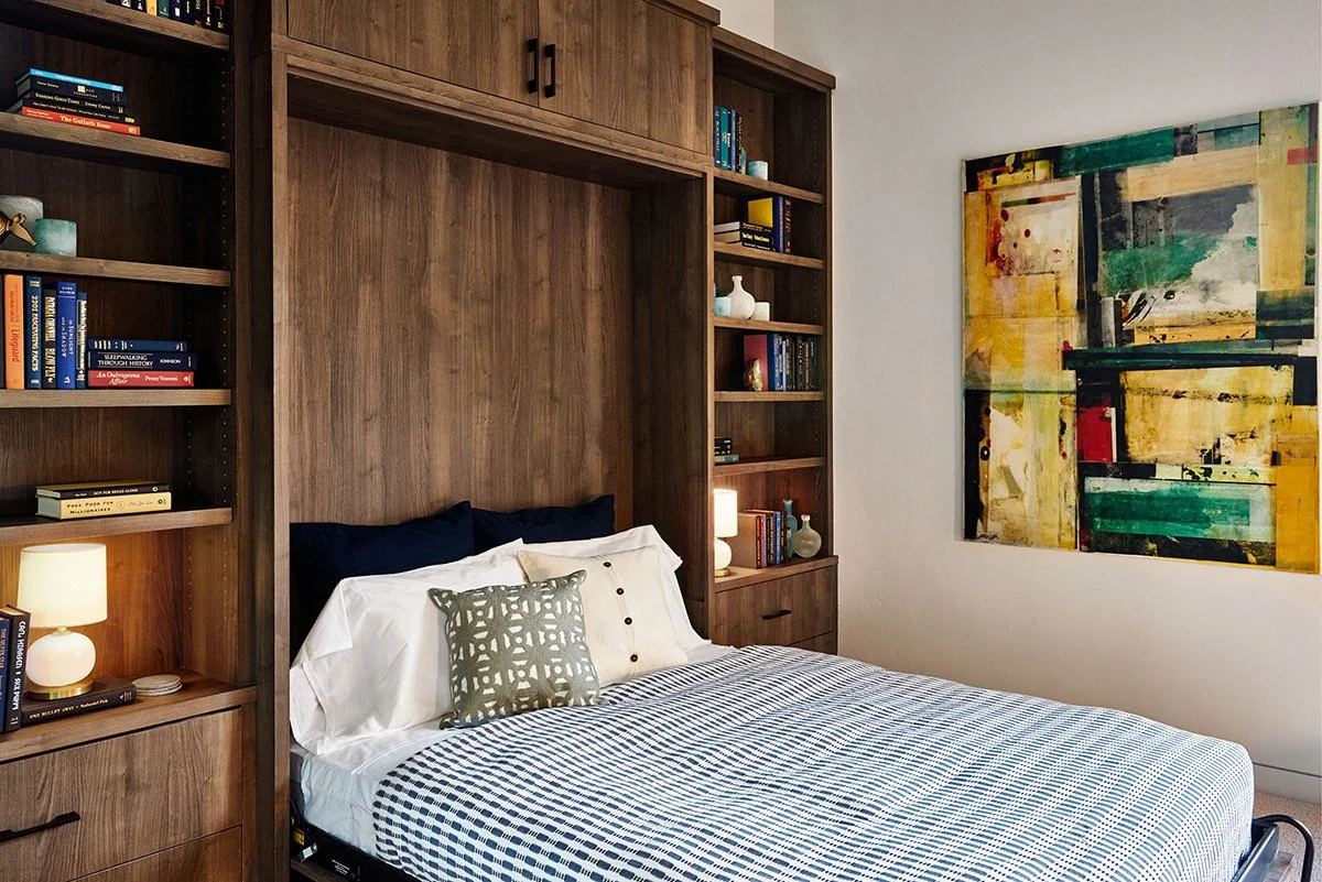 A murphy bed in the down position.