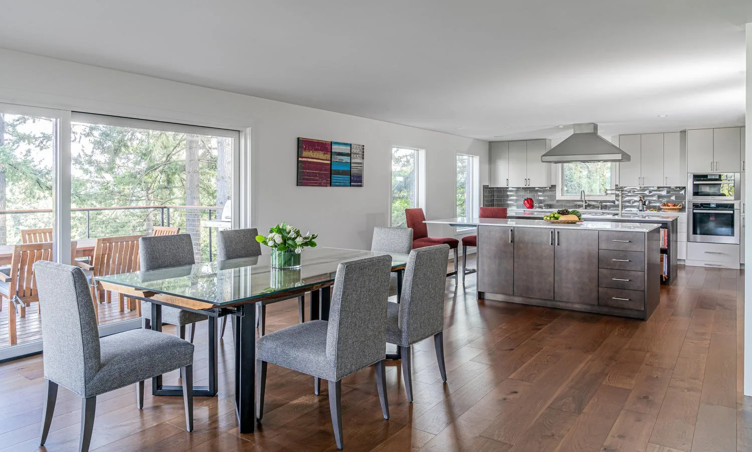 A living room and kitchen in an open configuration.