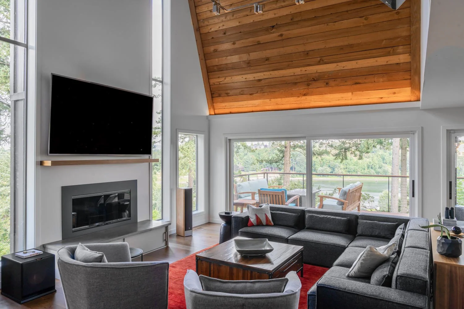 A spacious living room with sectional sofa.