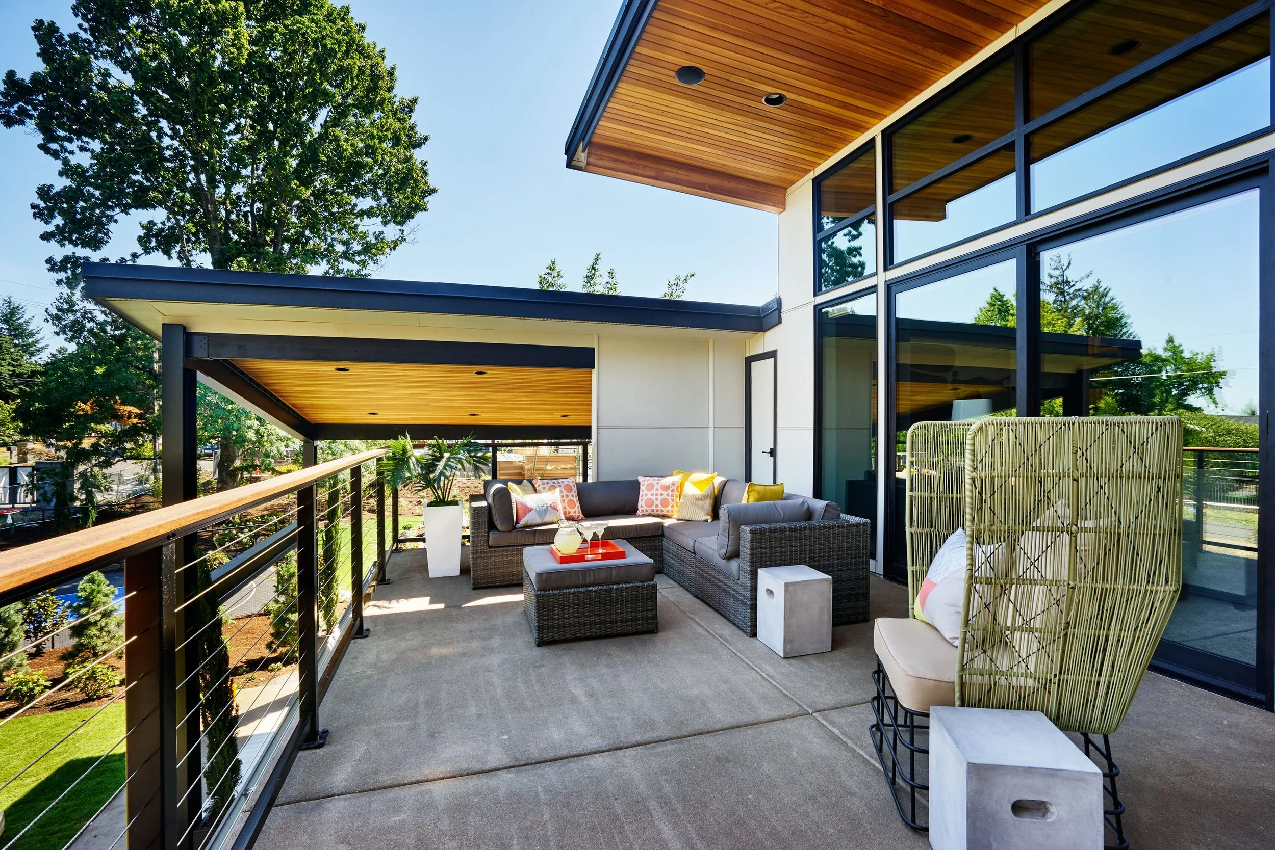 A patio with custom furniture.