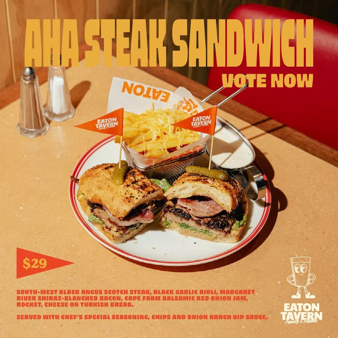 WA's best Steak Sandwich is here at the Tav!

Get your teeth into our Angus Scotch and Margaret River shiraz-blanched bacon, filled up with so much more goodness! Served with chips and onion ranch dip sauce, all for just $29.

VOTE NOW through the li