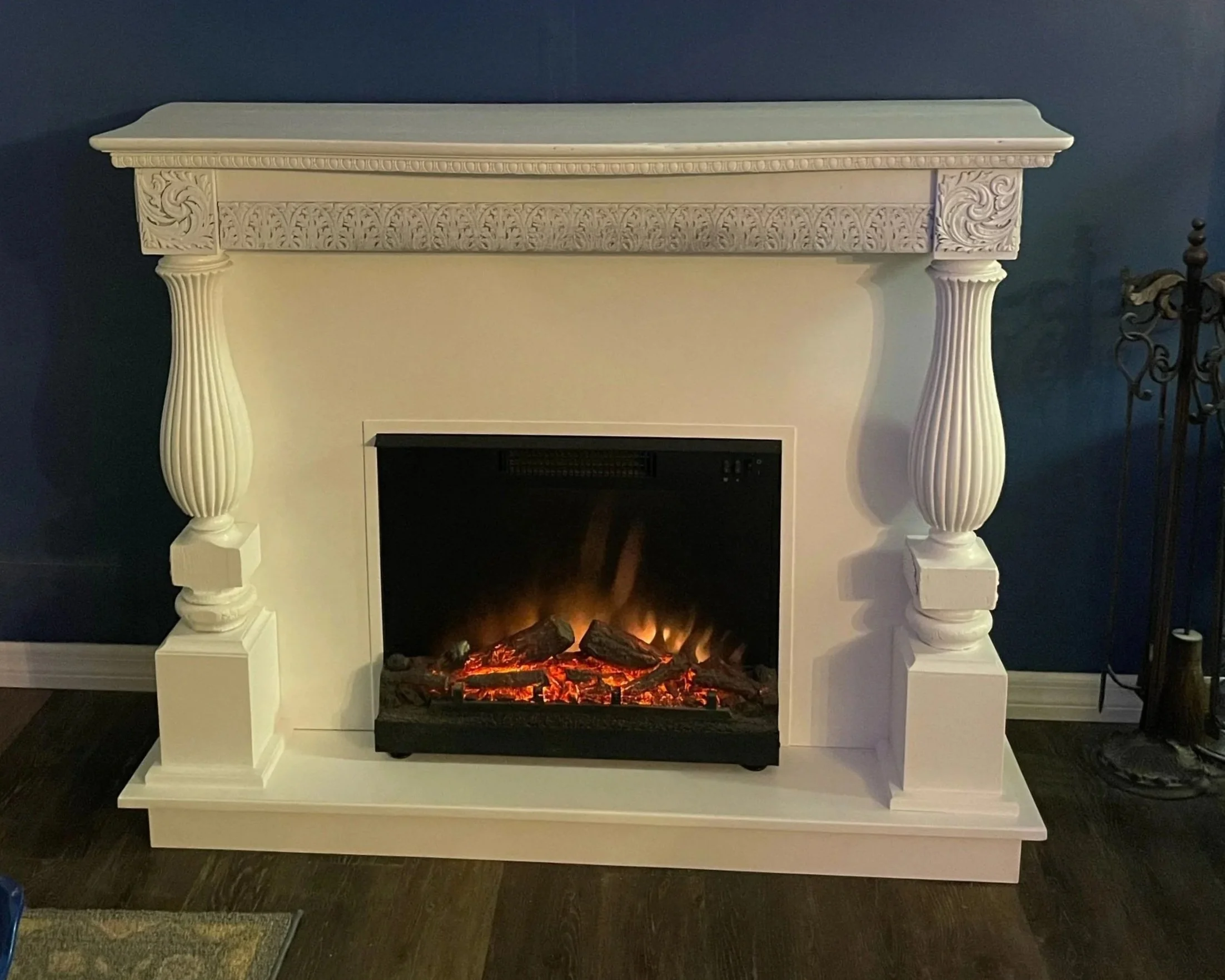 Neoclassical Style Antique Sideboard Retro-fitted into this beautiful Fireplace facade