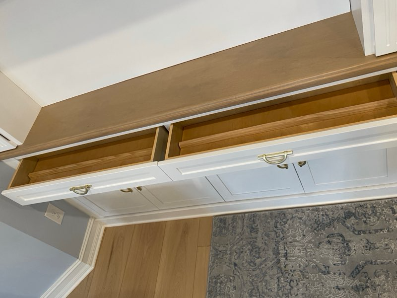Birch Drawers each with roll-stop dividers for horizontal wine storage. 