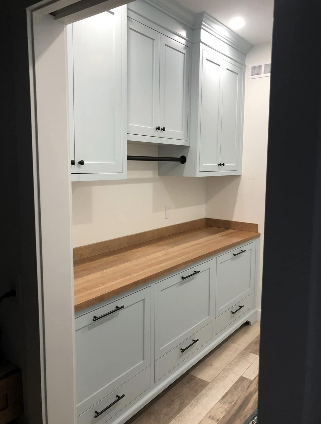 Blue Laundry Room w/ Butcherblock