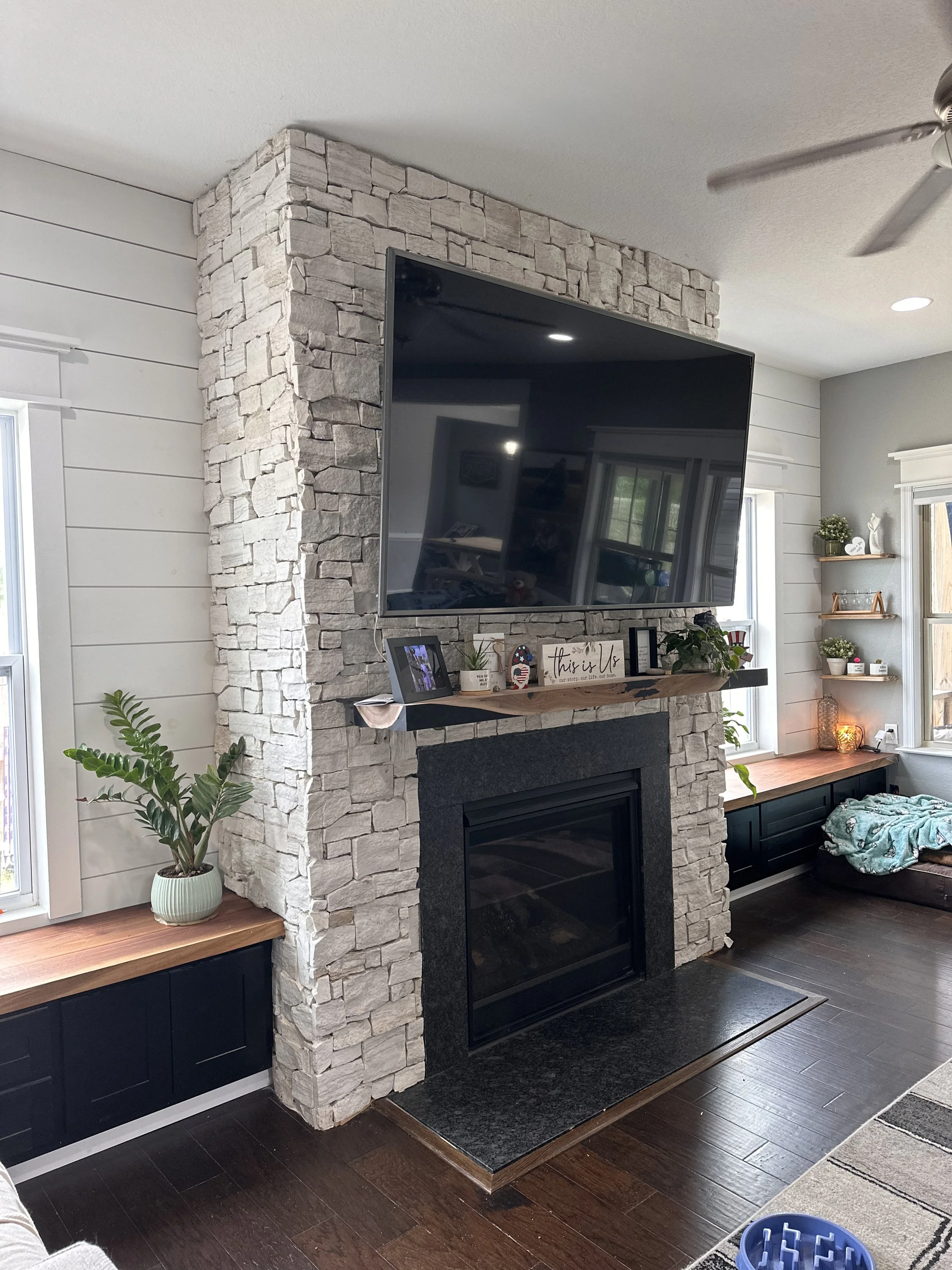 Limestone Fireplace