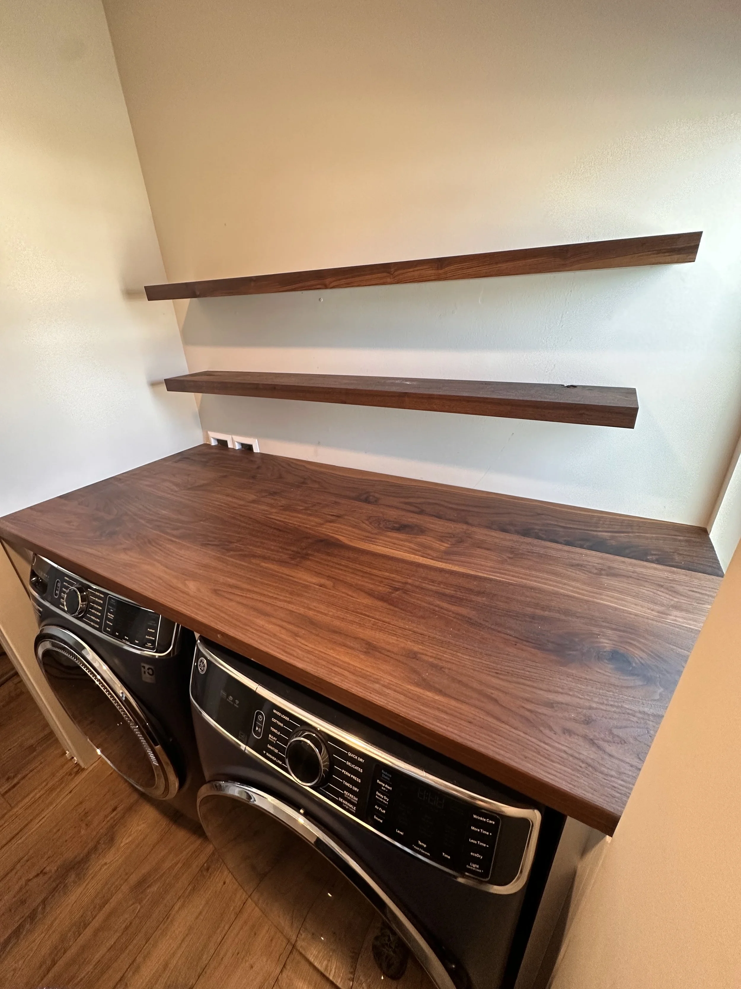 Walnut folding station with 2 floating shelves
