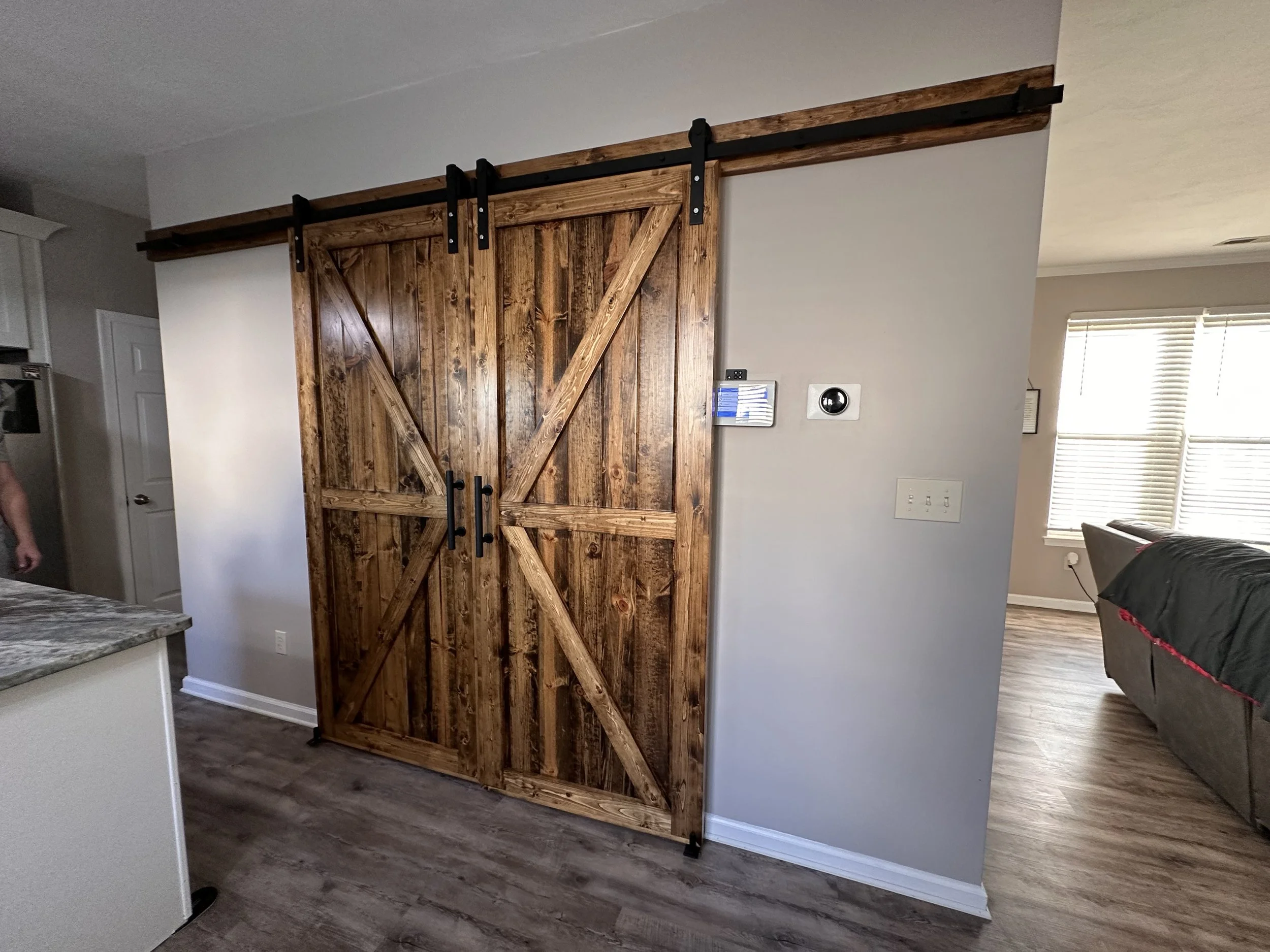 stained sliding barn doors
