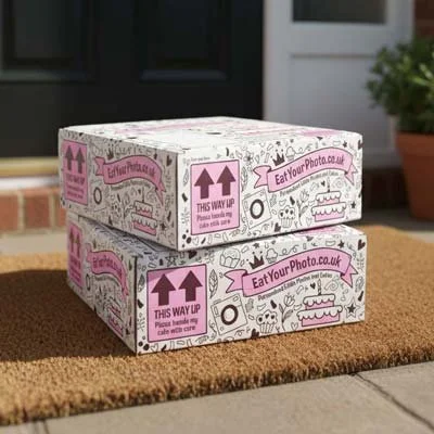 Heavy-duty postal mailer with tear-off strip and printed interior, bright pink accents by Fantastic Mr Box