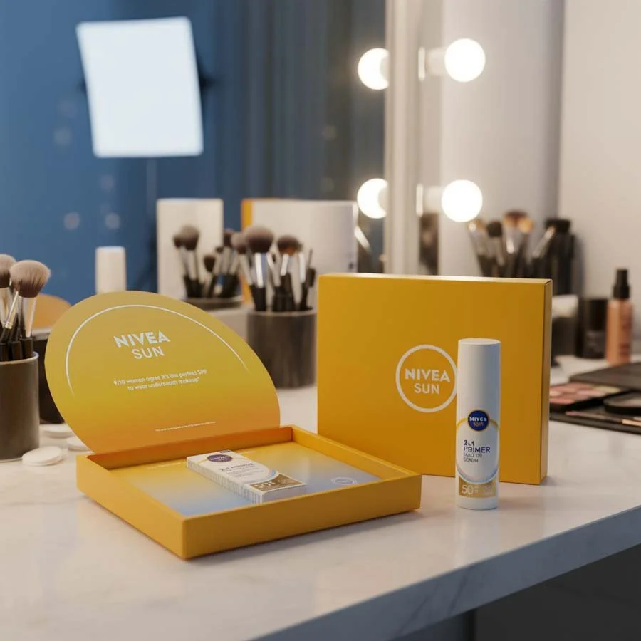 Luxury skincare packaging box with custom insert holding product and accessories