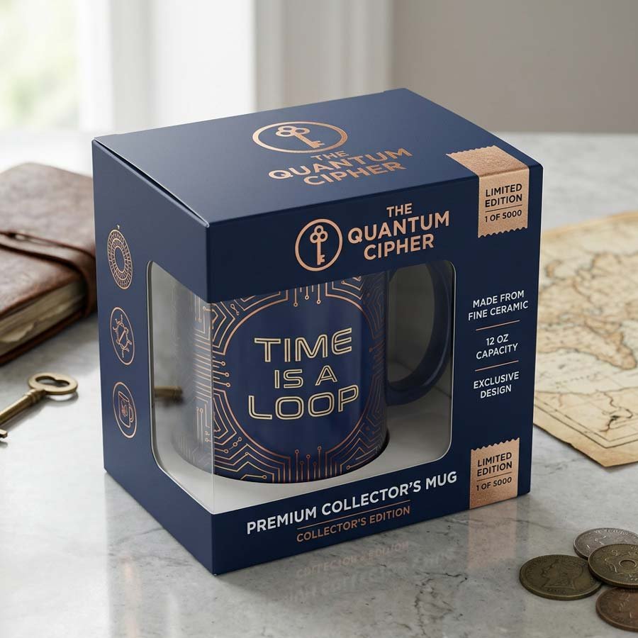 Custom collectibles packaging for a limited edition ceramic movie mug, shown in a printed carton with window display and branded collector details.