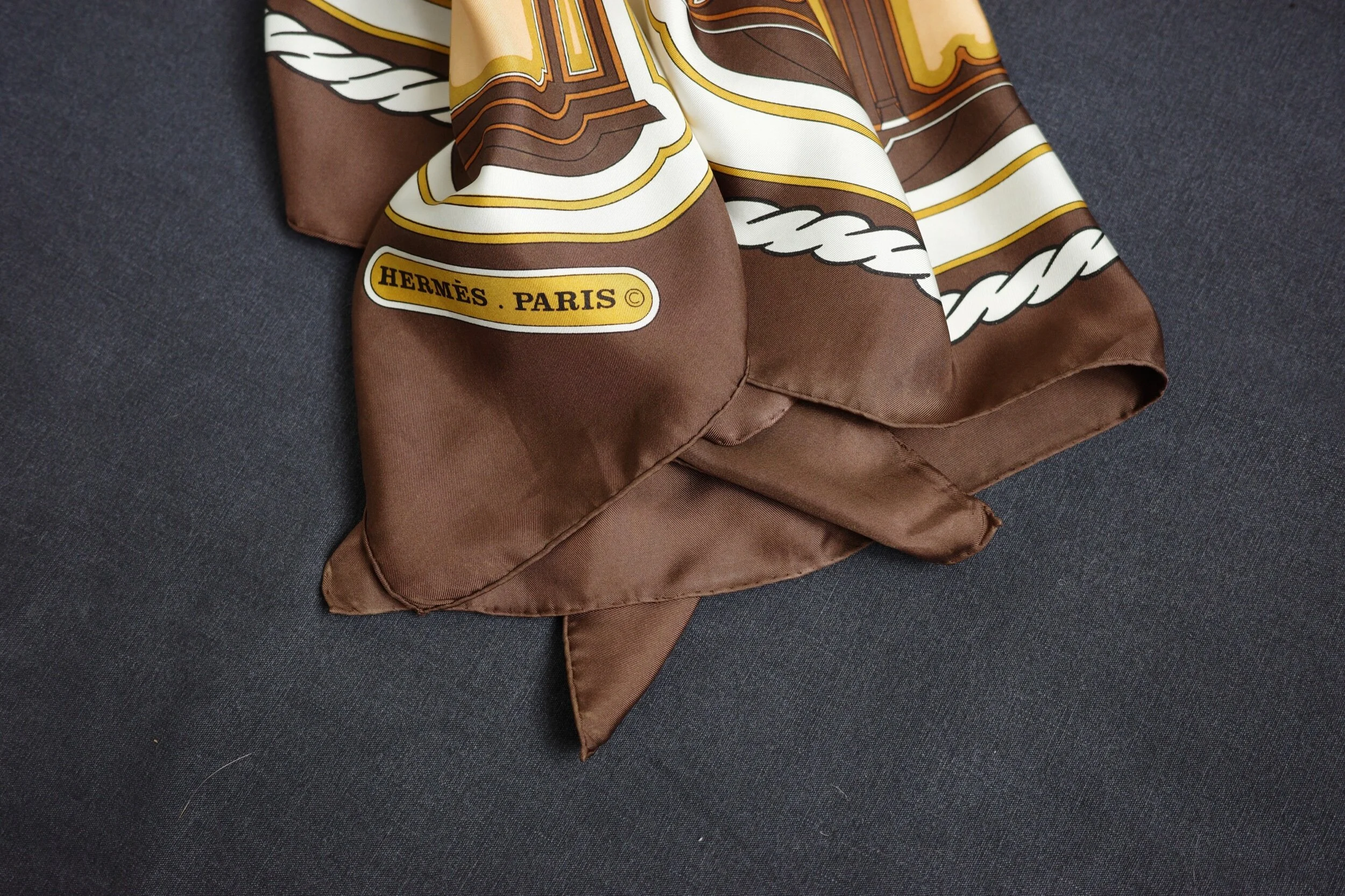 Hermès Brown and Gold Silk Scarf