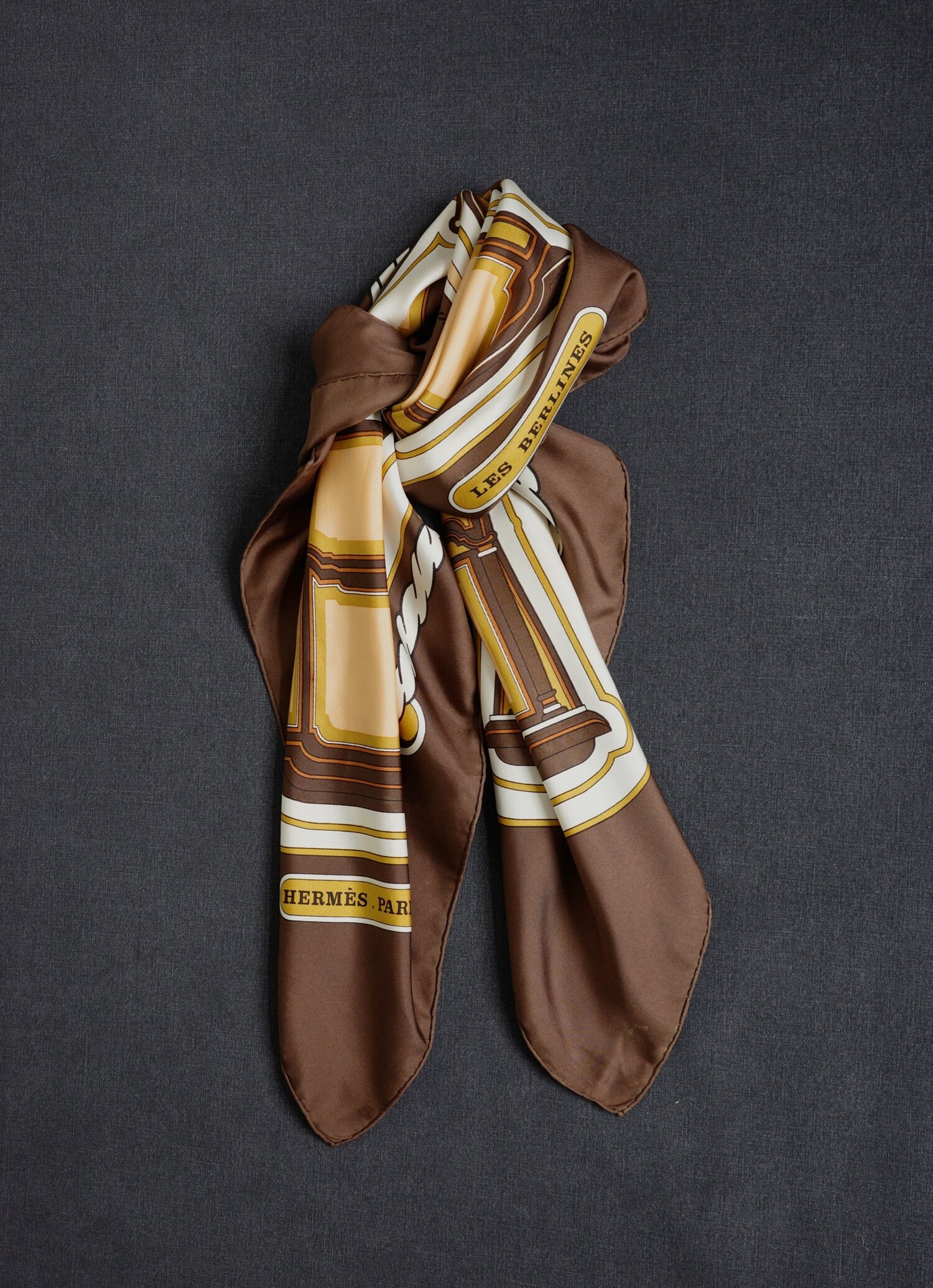Hermès Brown and Gold Silk Scarf